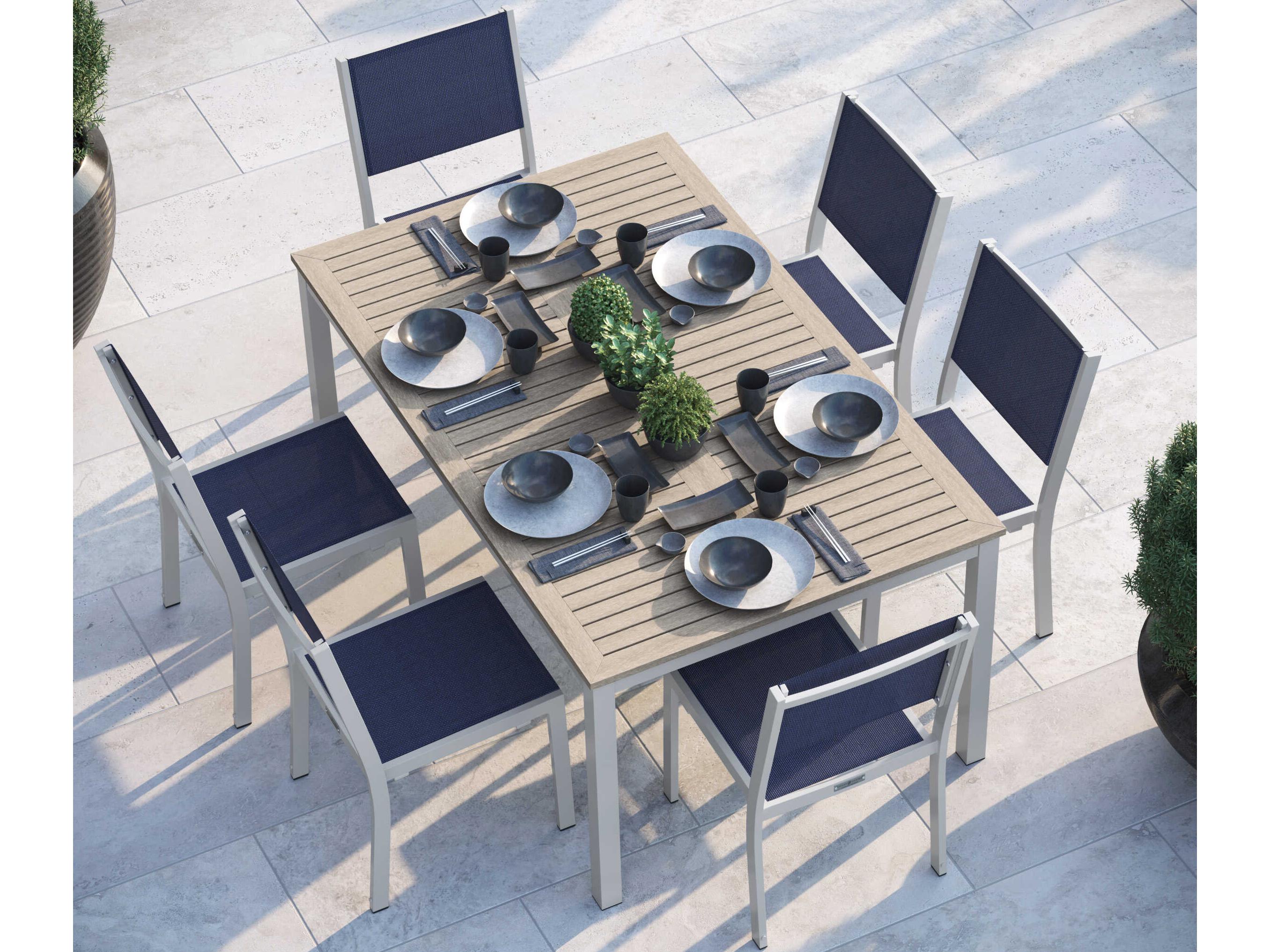 Oxford Garden Travira Aluminum Flint Outdoor Patio Dining Side Chair with Ink Pen Sling Set of 2