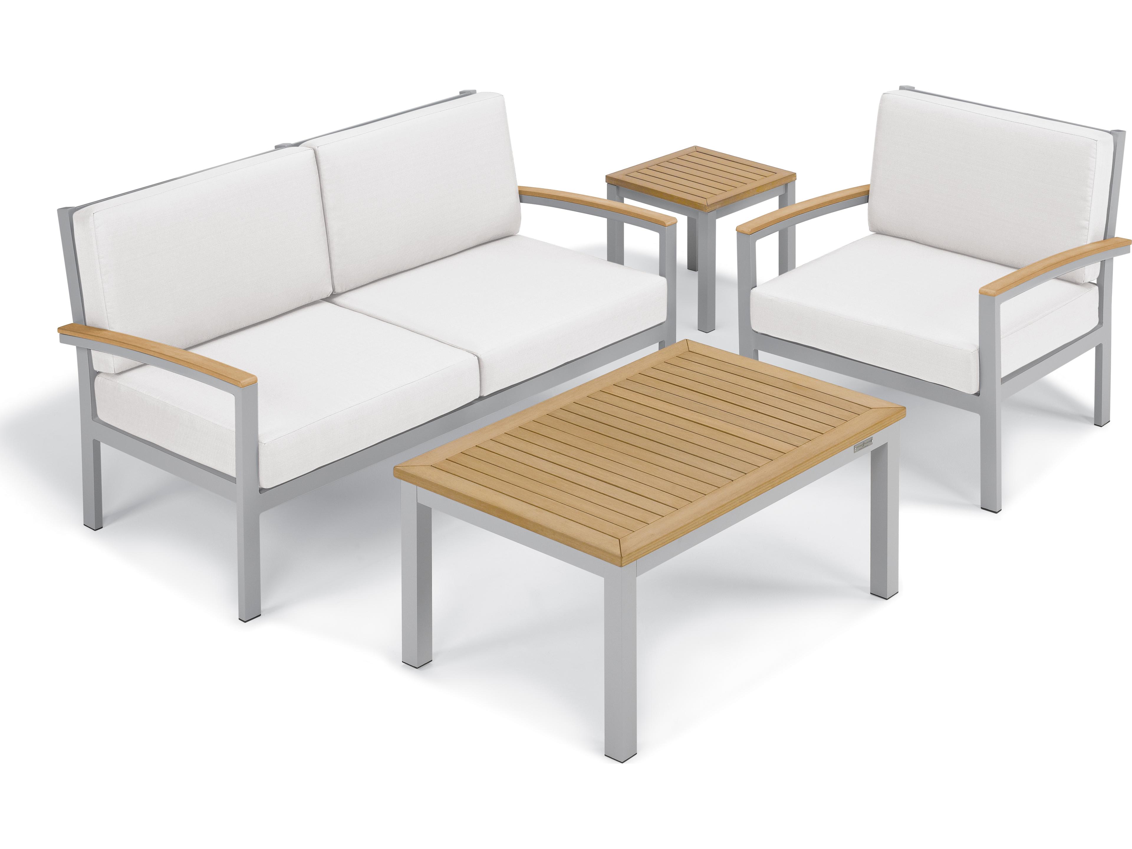 Oxford Garden Travira Aluminum Flint Rectangular Tekwood Top Outdoor Patio Coffee Table