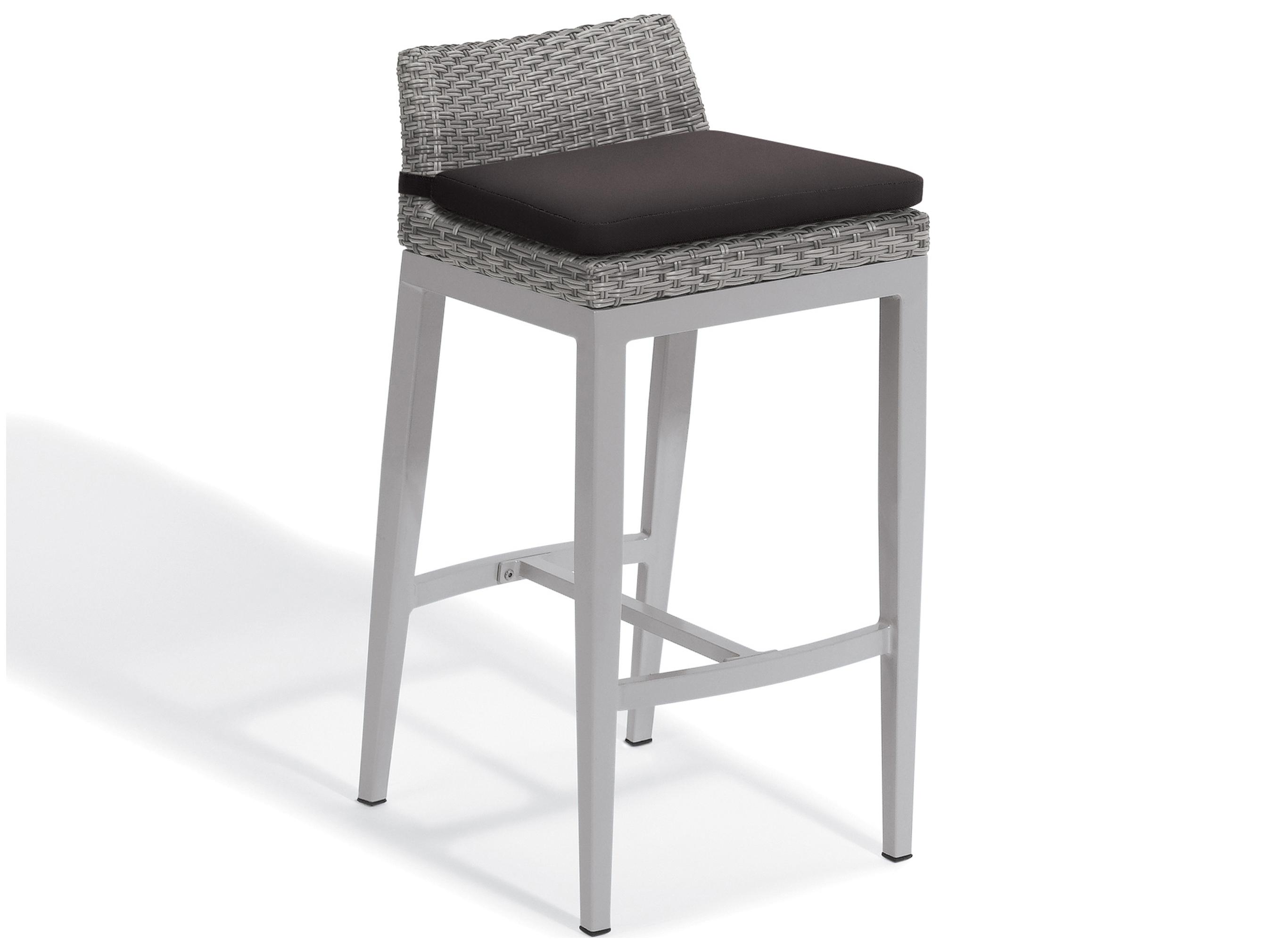 Oxford Garden Argento Wicker Patio Bar Stool with Jet Black Cushion