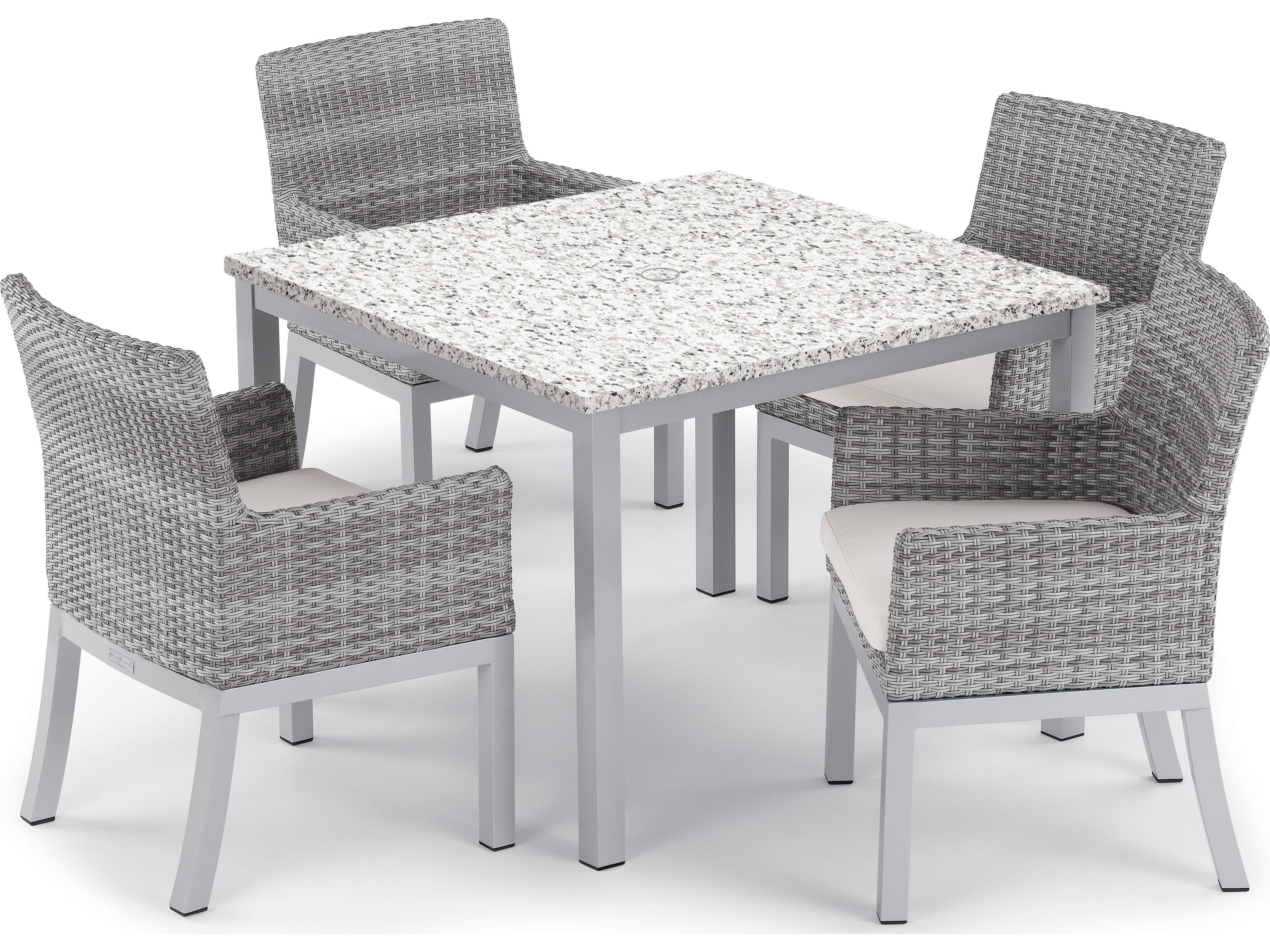 Oxford Garden Argento Wicker Outdoor Dining Arm Chair with Eggshell White Cushions Set of 2