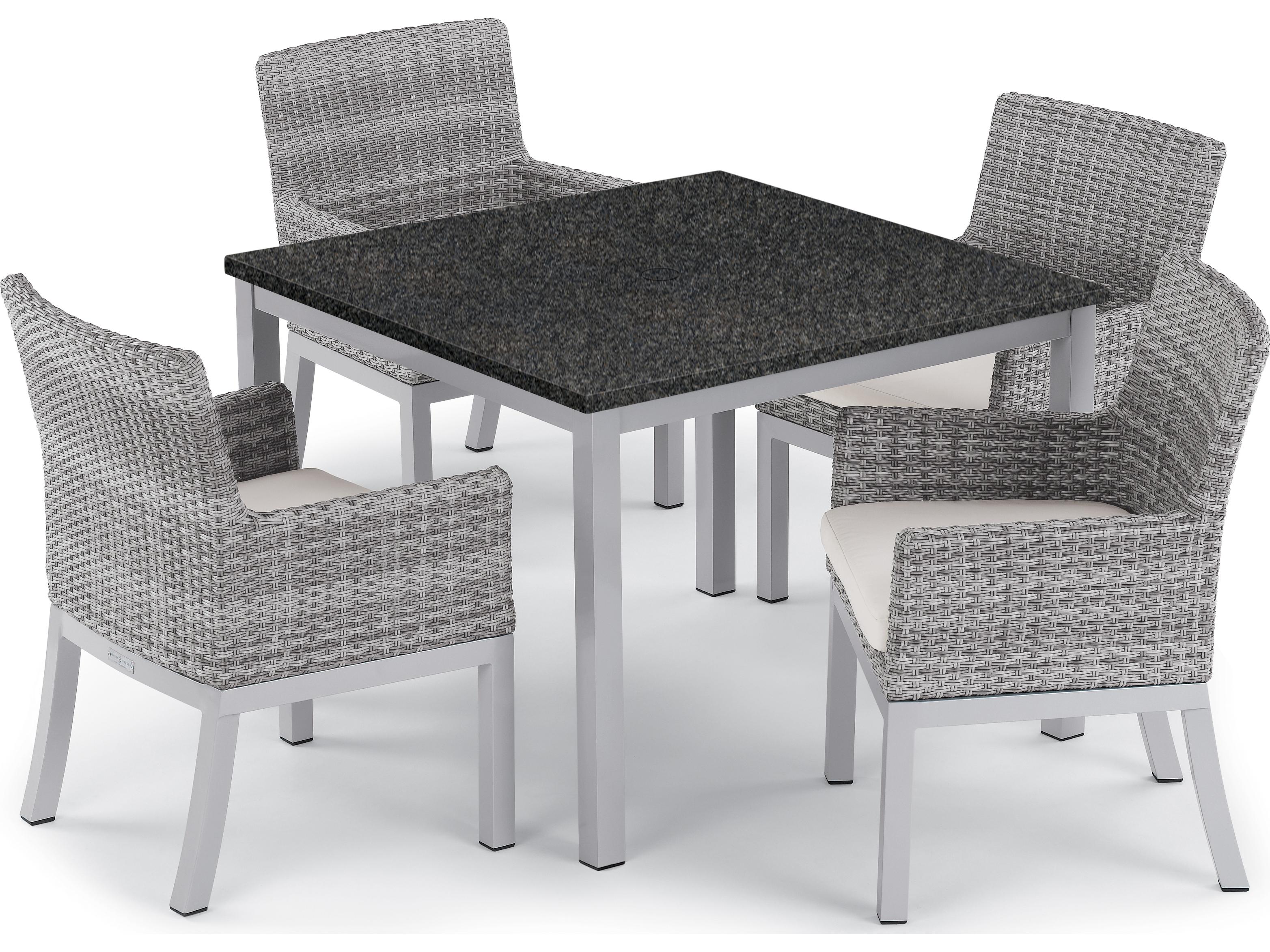 Oxford Garden Argento Wicker Outdoor Dining Arm Chair with Eggshell White Cushions Set of 2