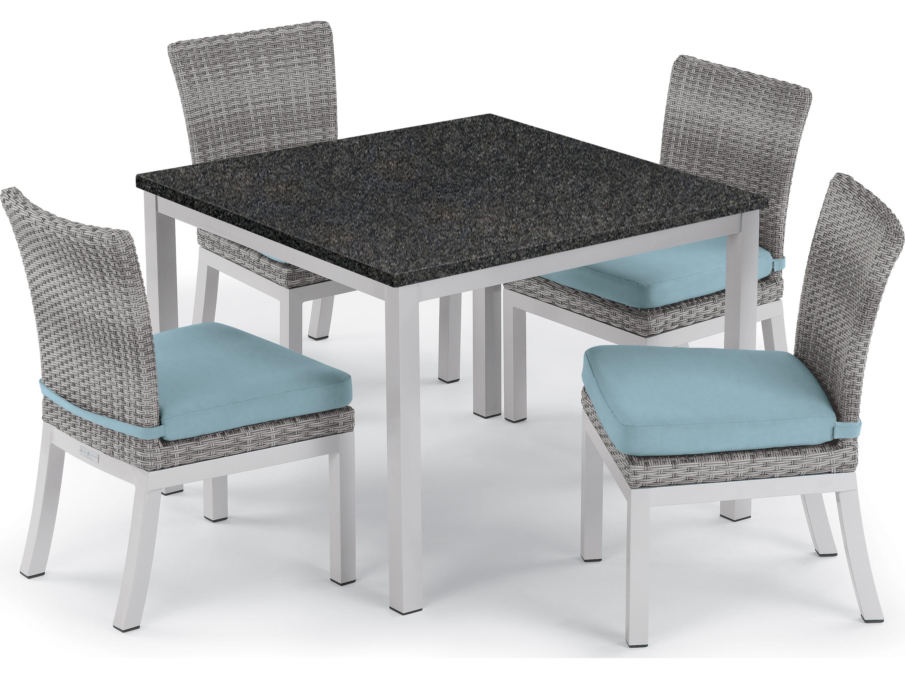 Oxford Garden Argento Wicker Patio Dining Side Chair with Ice Blue Cushions Set of 2