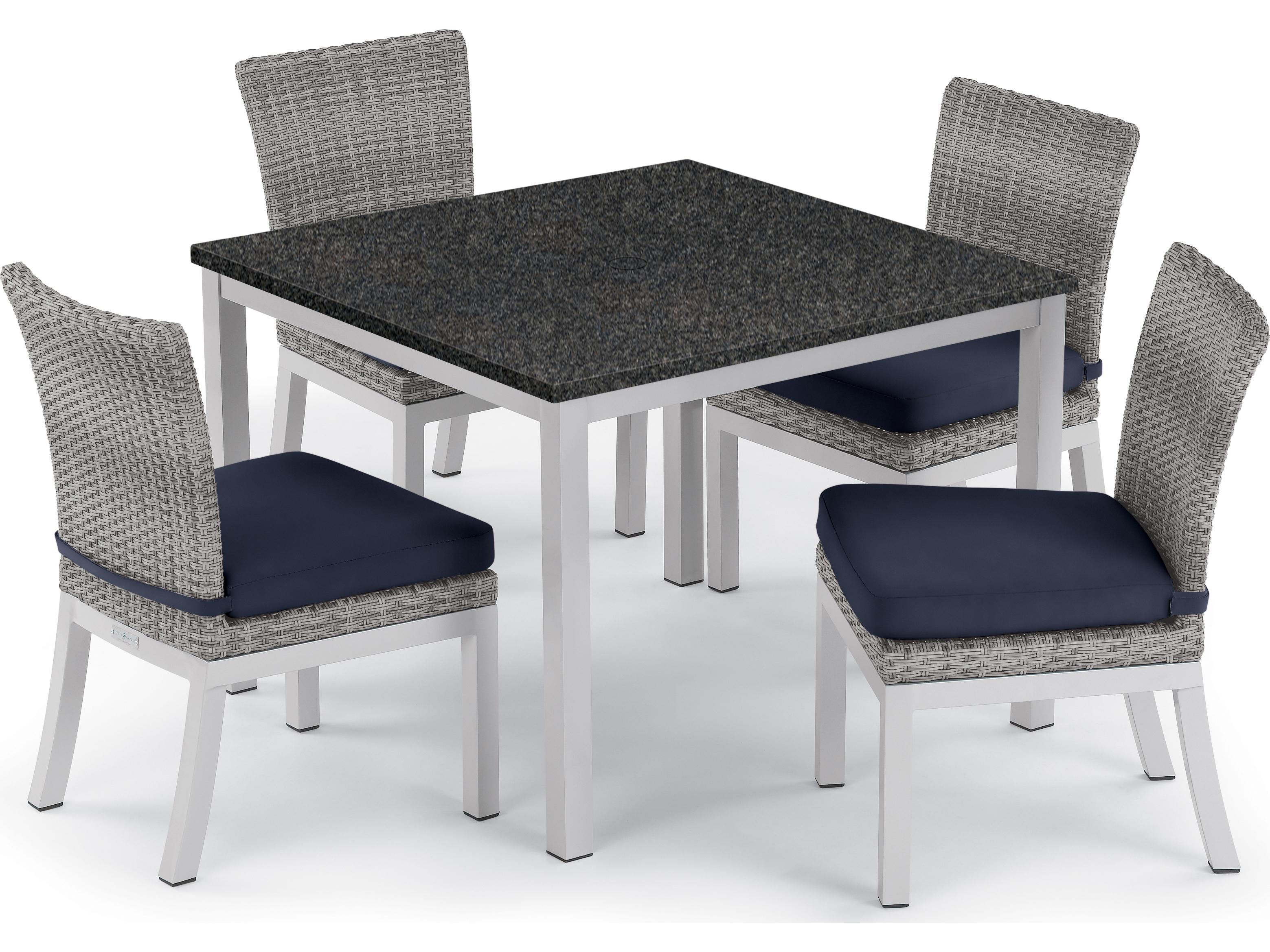 Oxford Garden Argento Wicker Outdoor Patio Dining Side Chair with Midnight Blue Cushions Set of 2