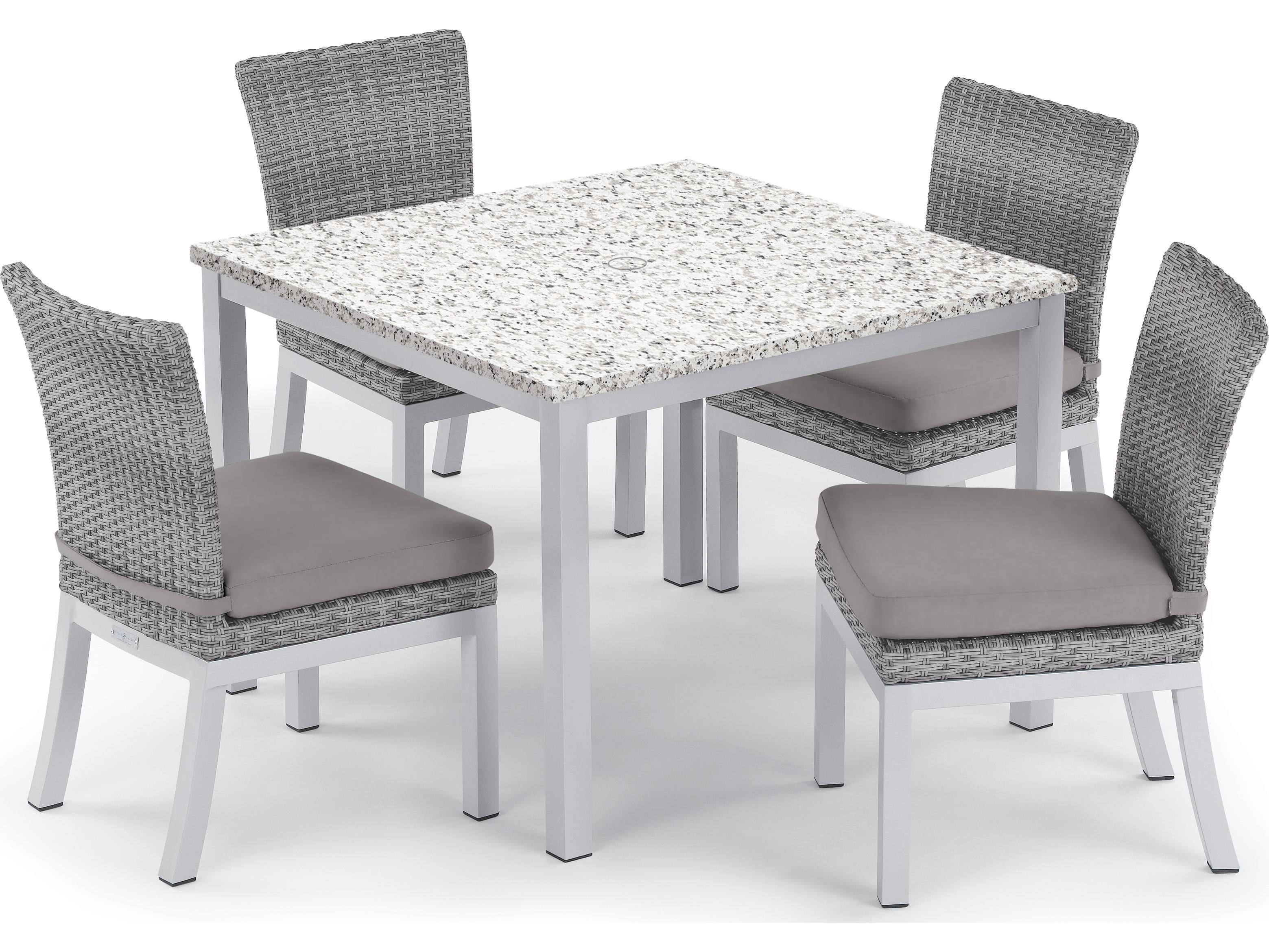 Oxford Garden Argento Wicker Patio Dining Side Chair with Stone Cushions Set of 2