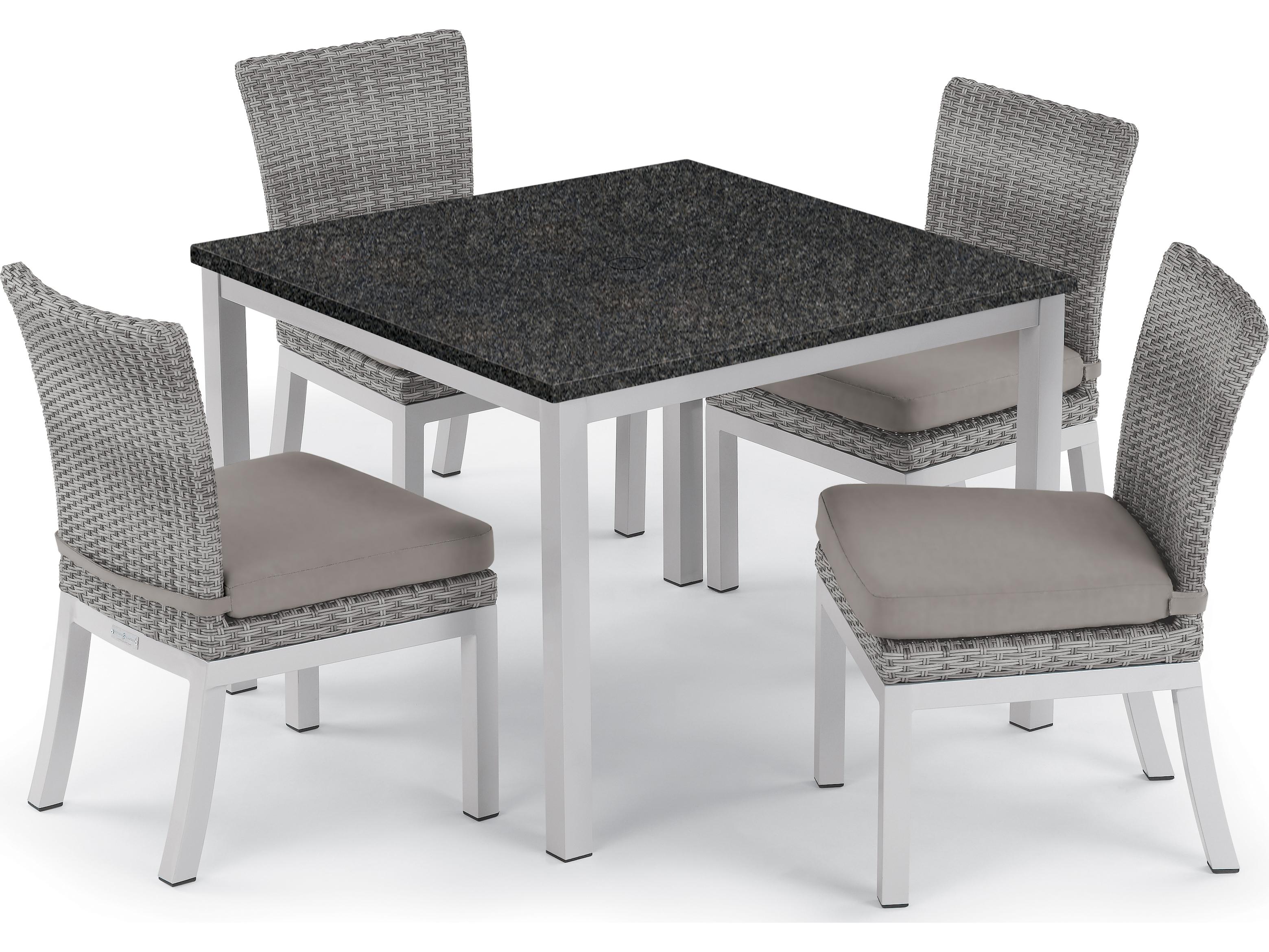 Oxford Garden Argento Wicker Patio Dining Side Chair with Stone Cushions Set of 2