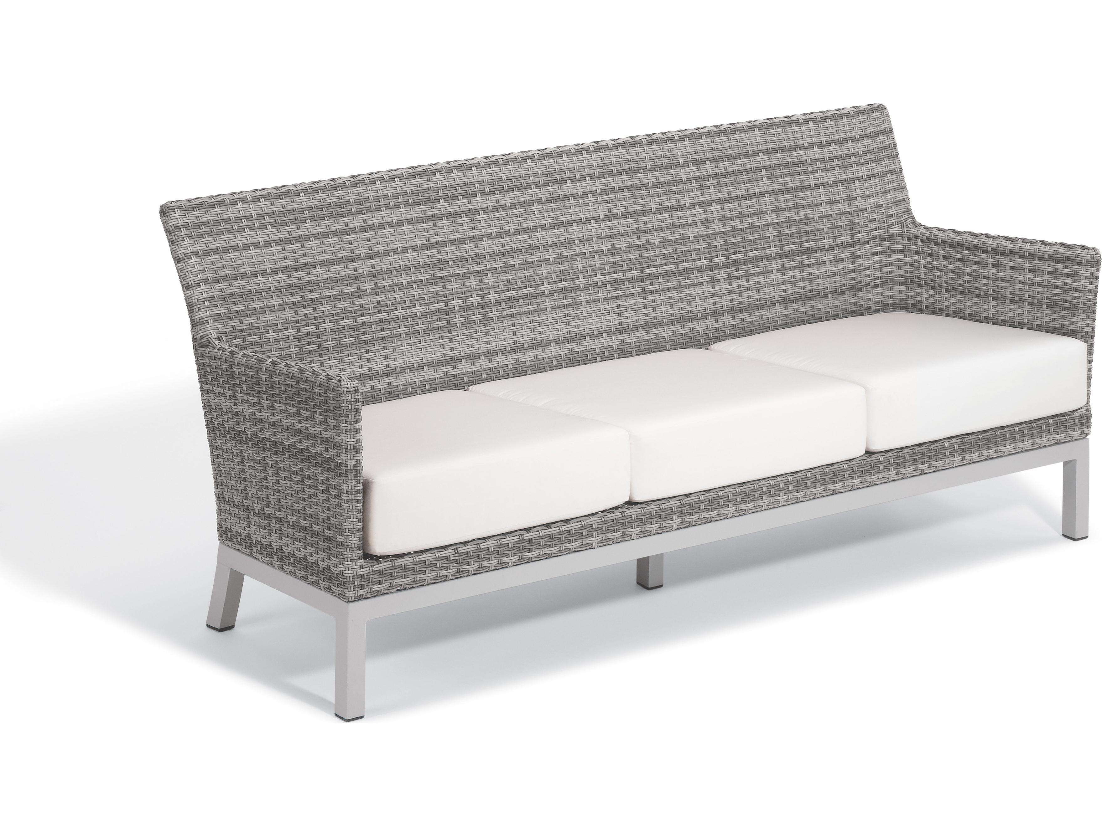 Oxford Garden Argento Wicker Patio Sofa with Eggshell White Cushions