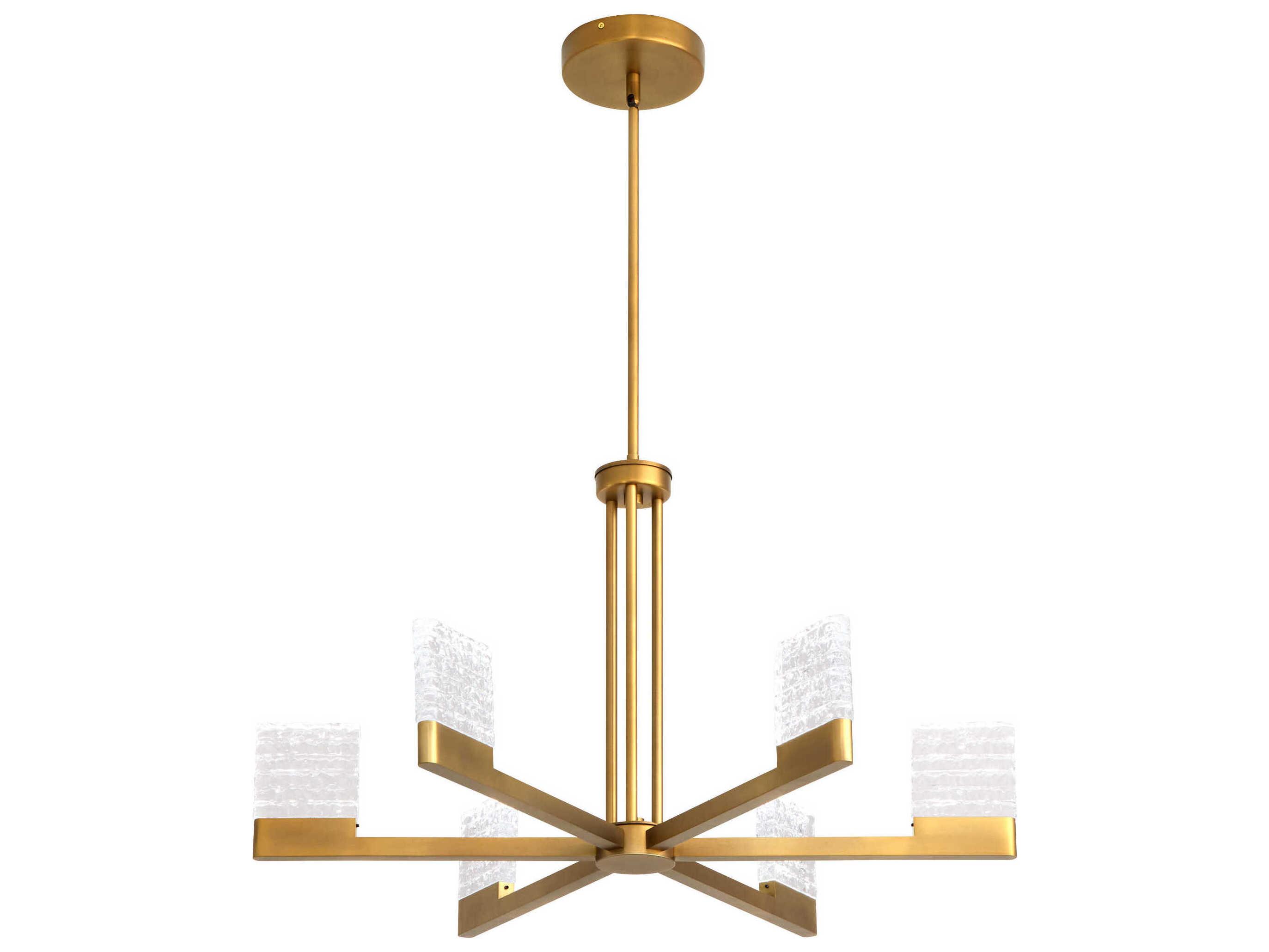Oxygen by Quorum Gamma 6-Light Brushed Brass Geometric Linear Chandelier