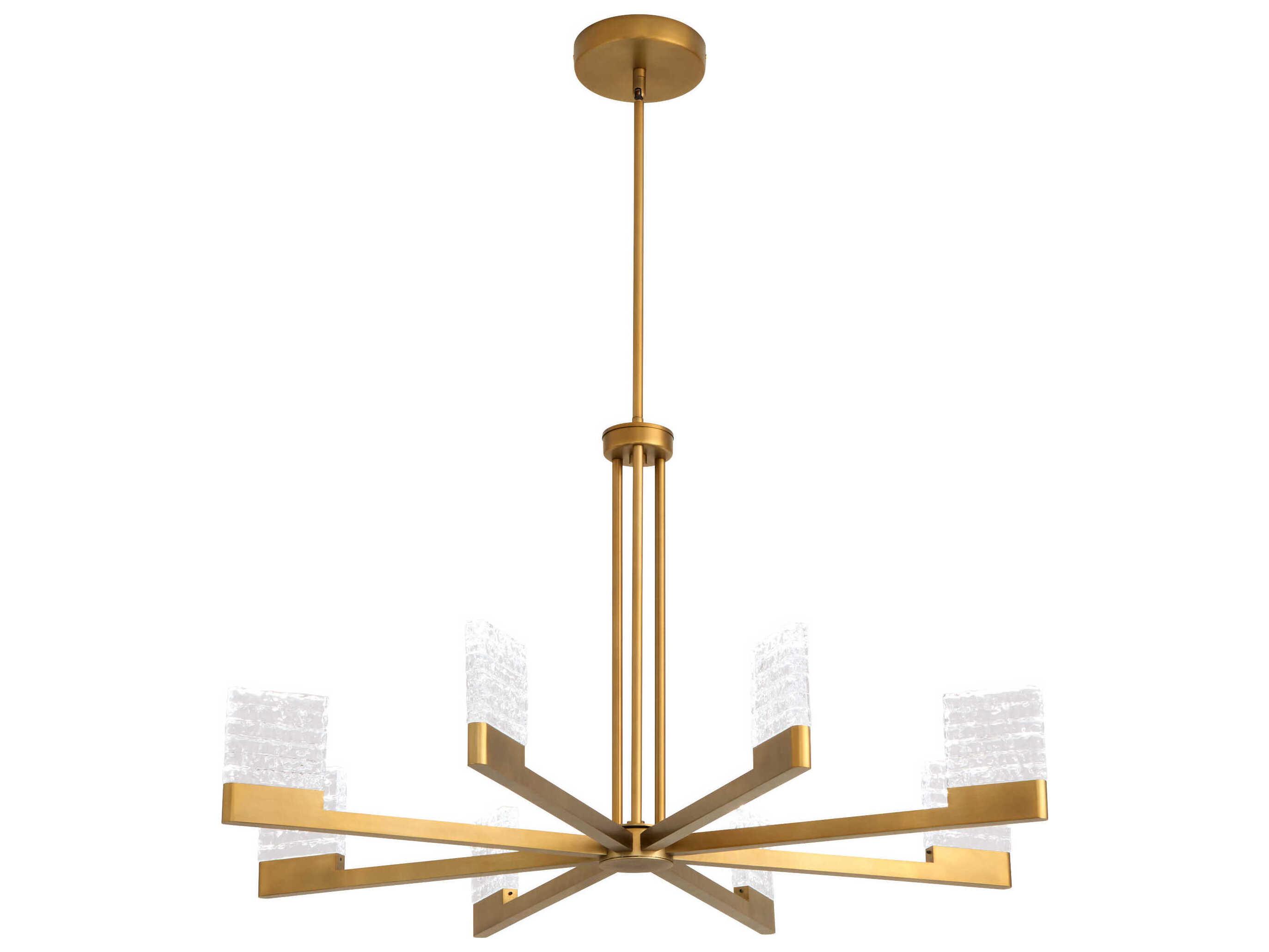 Oxygen by Quorum Gamma 8-Light Brushed Brass Geometric Linear Chandelier