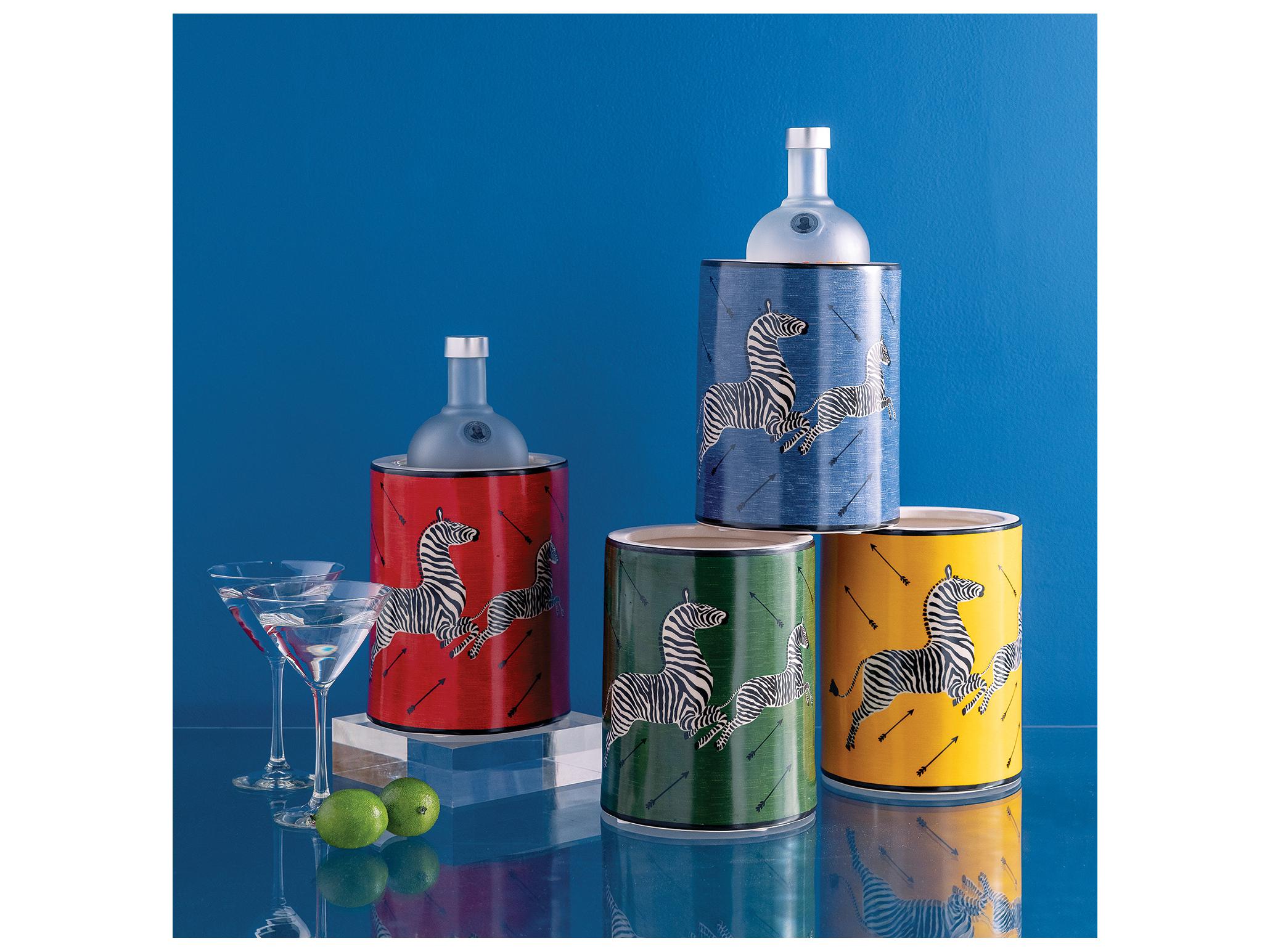 Port 68 Zebra Blue Ice Bucket 10.5X6.5D