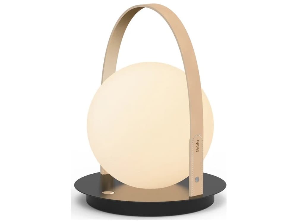 Pablo Bola Lantern Black Tan Opal Glass Globe Off White Table Lamp