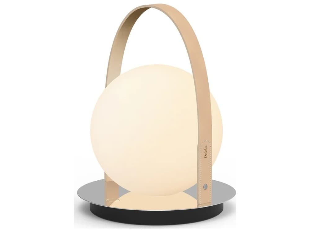 Pablo Bola Lantern Chrome Tan Opal Glass Globe Brown Table Lamp