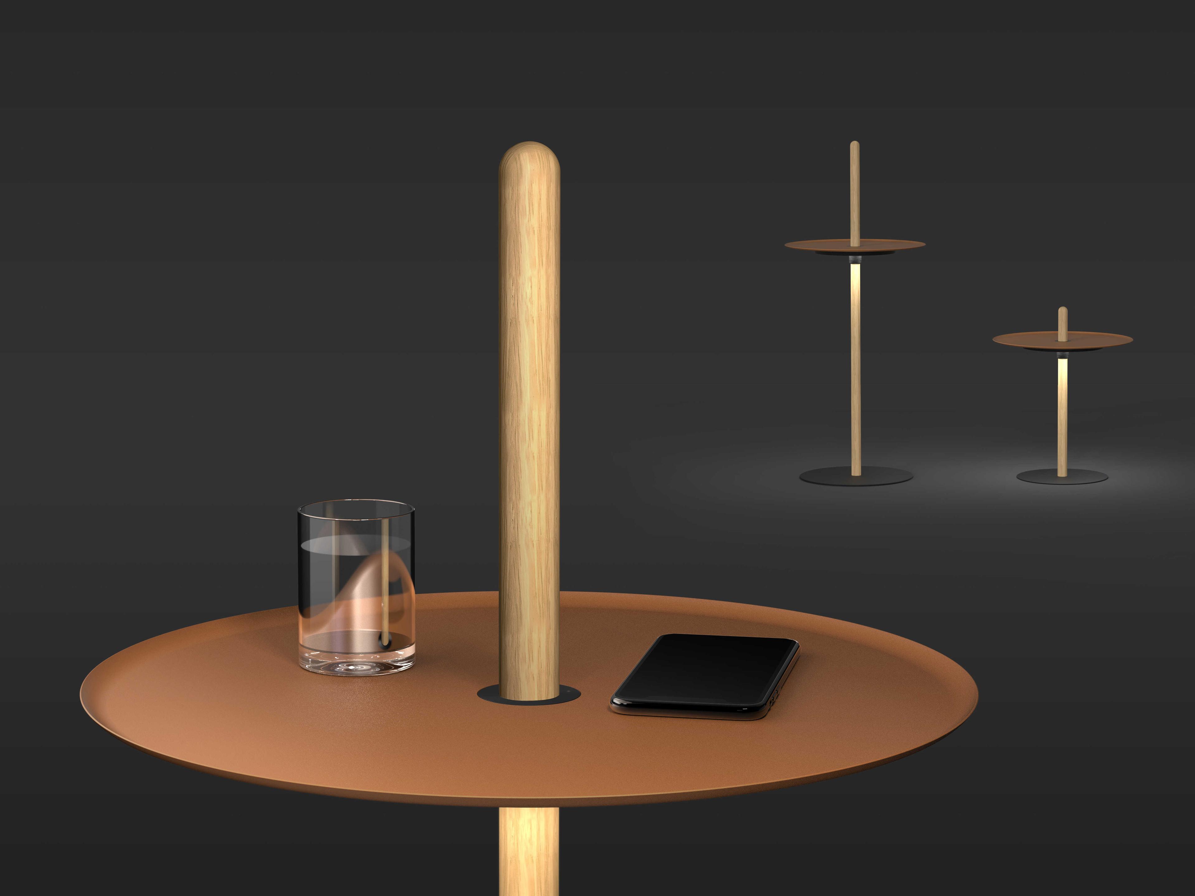 Pablo Nivel Round Metal White Oak Terracotta End Table