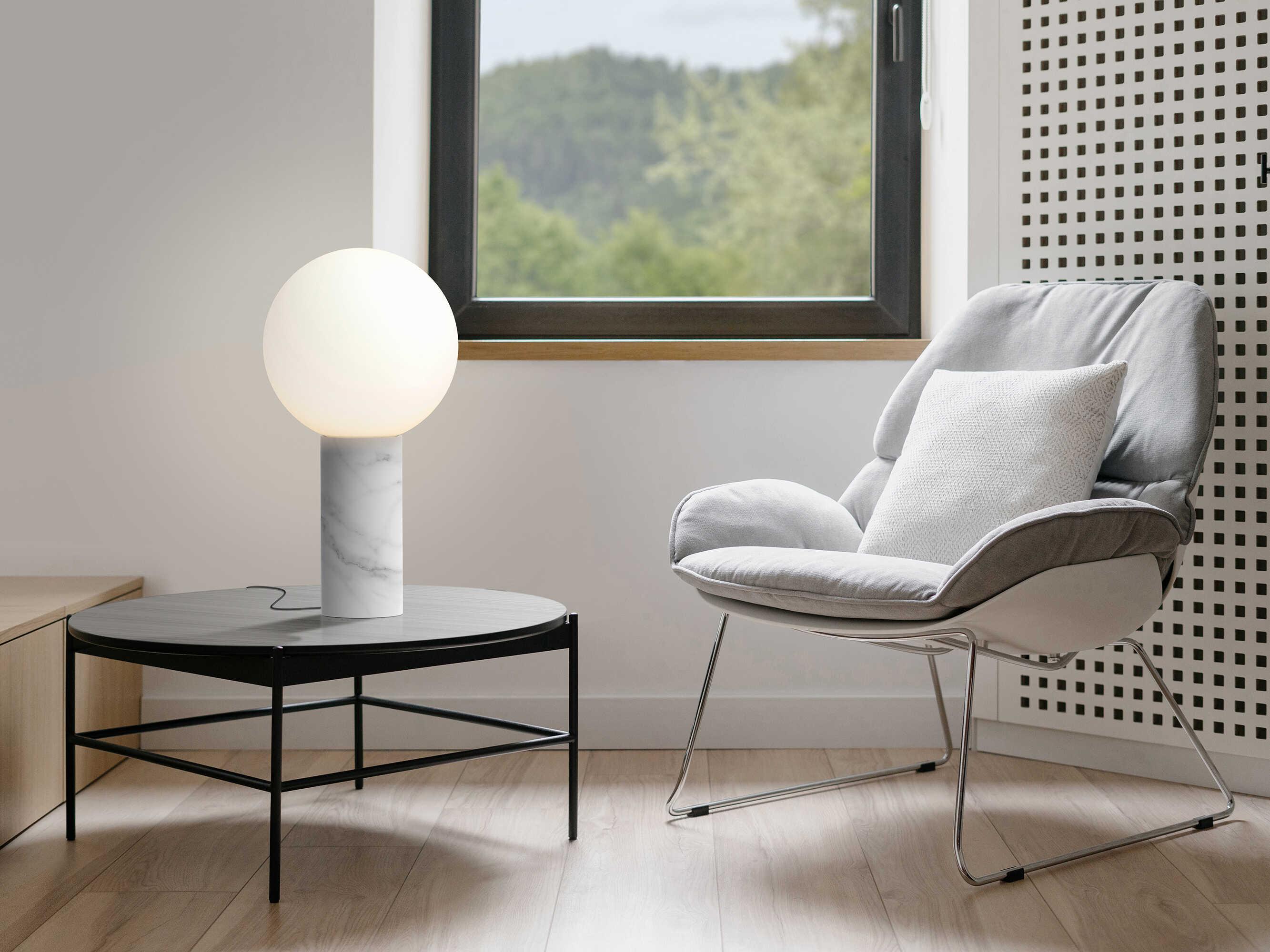 Pablo Pilar White Marble Glass Globe Table Lamp