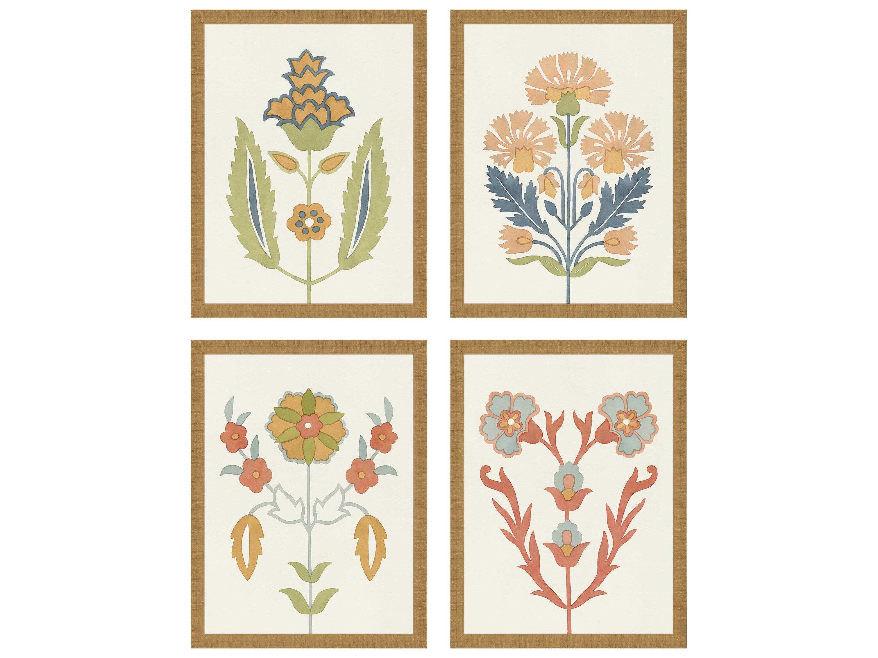 Paragon Florals Folk Flourish Wall Art Set of 4