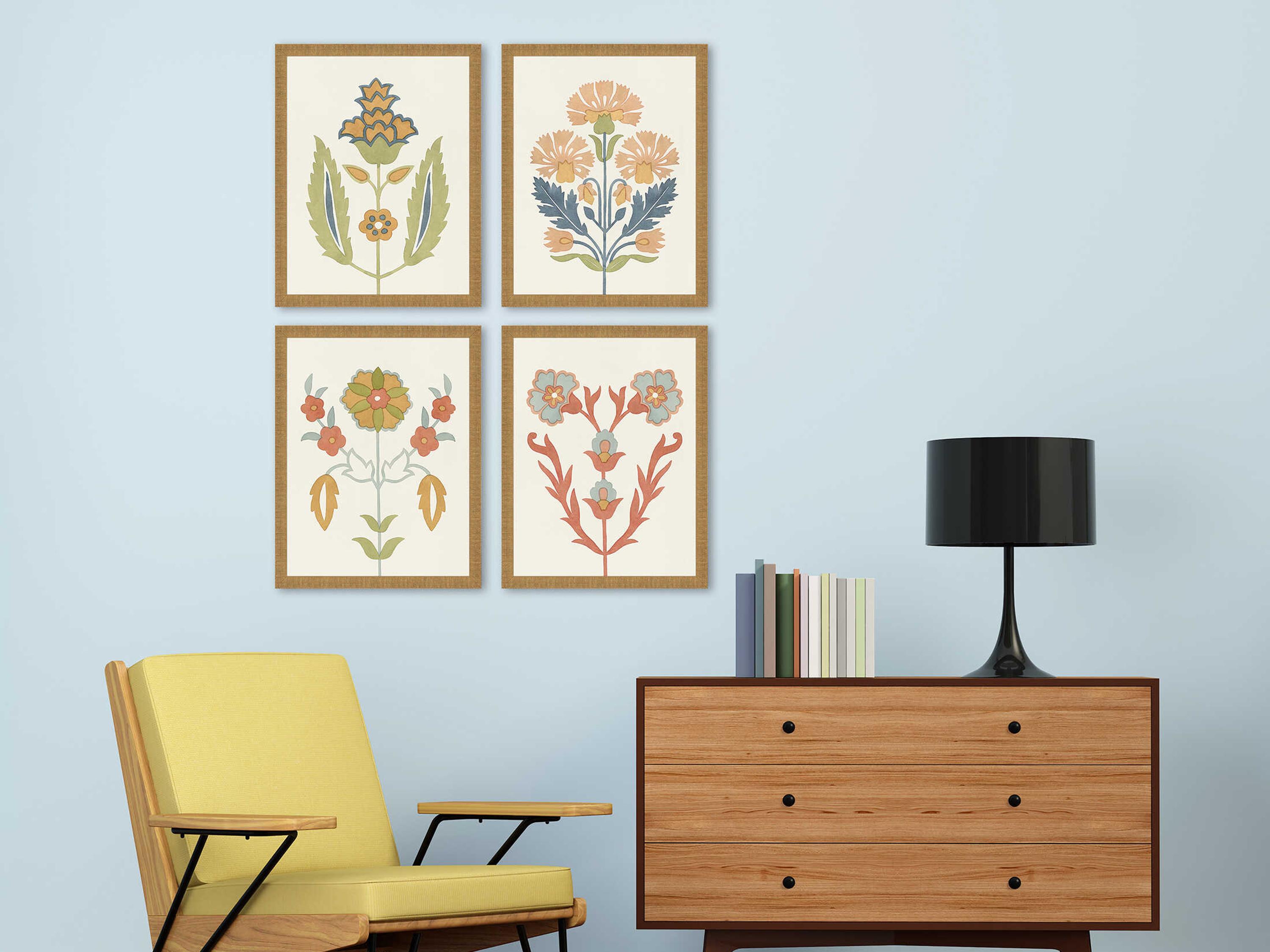 Paragon Florals Folk Flourish Wall Art Set of 4