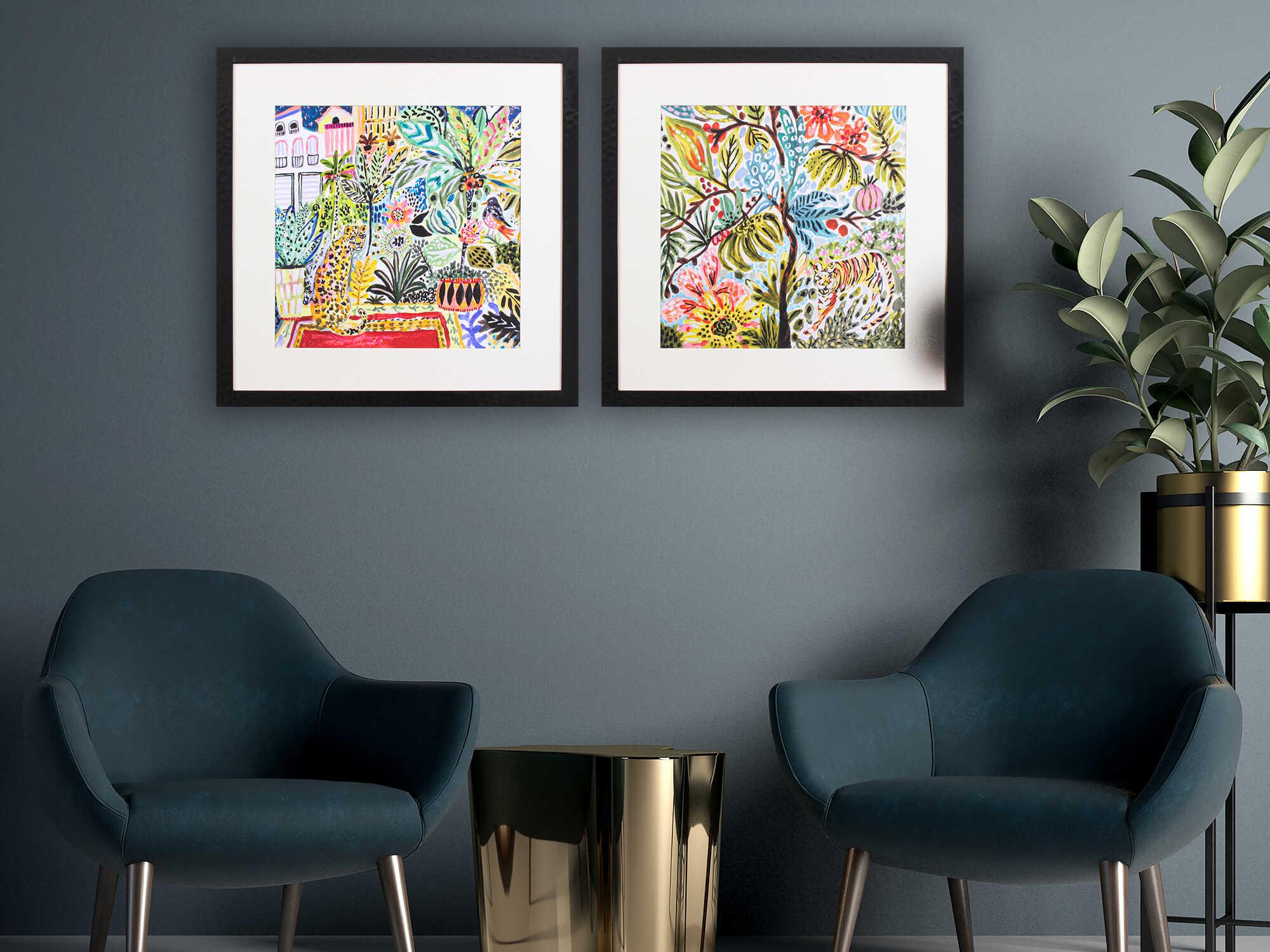 Paragon Florals Jungle Cat Landscape Wall Art Set of 2