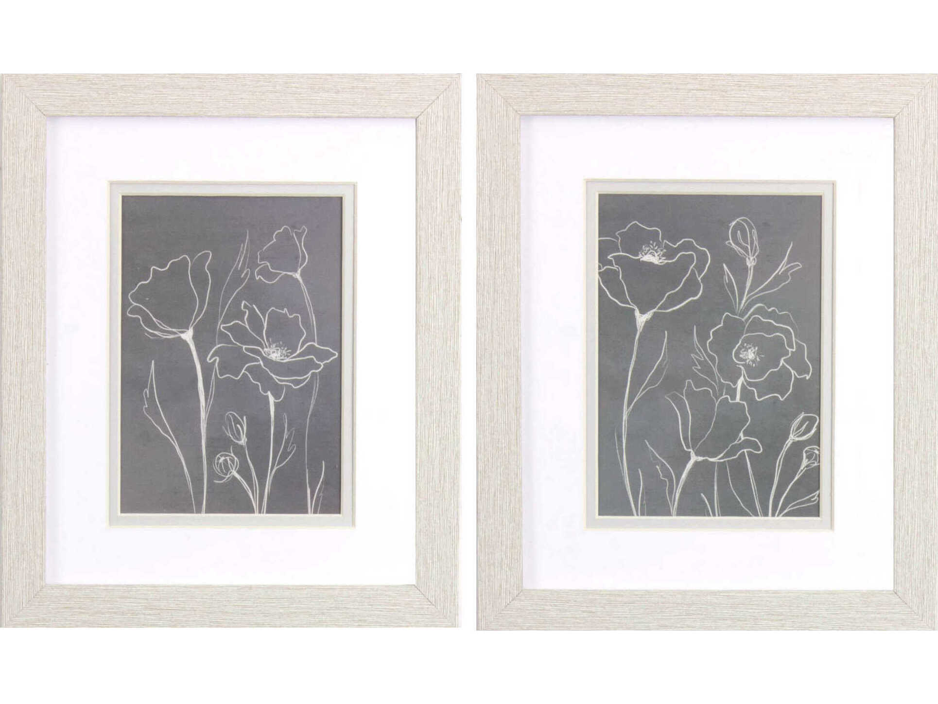 Paragon Florals Gray Poppies Sketch Wall Art Set of 2