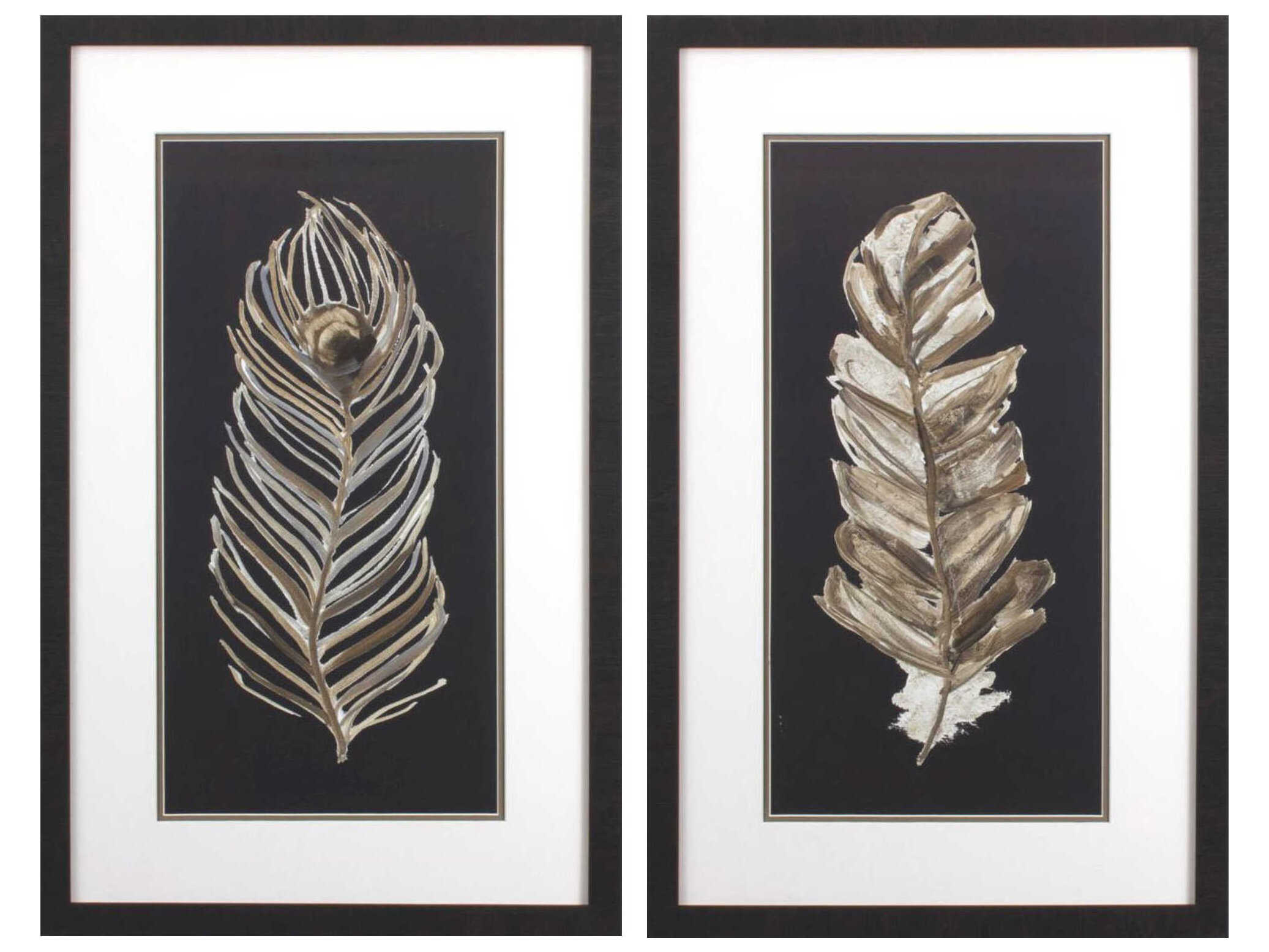 Paragon Florals Soft Feather on Black Wall Art Set of 2