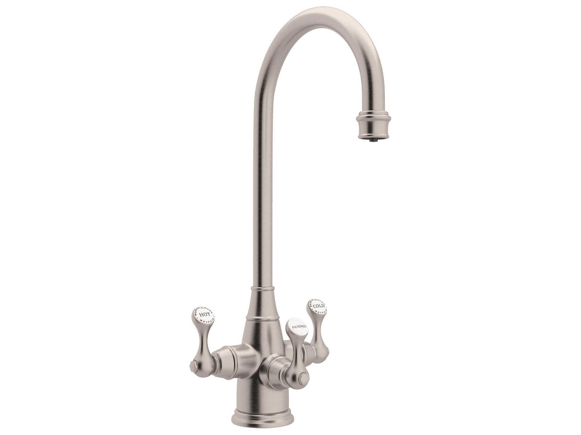 Perrin and Rowe Georgian Era Satin Nickel Three Handle Bar/Food Prep Filter Kitchen Faucet