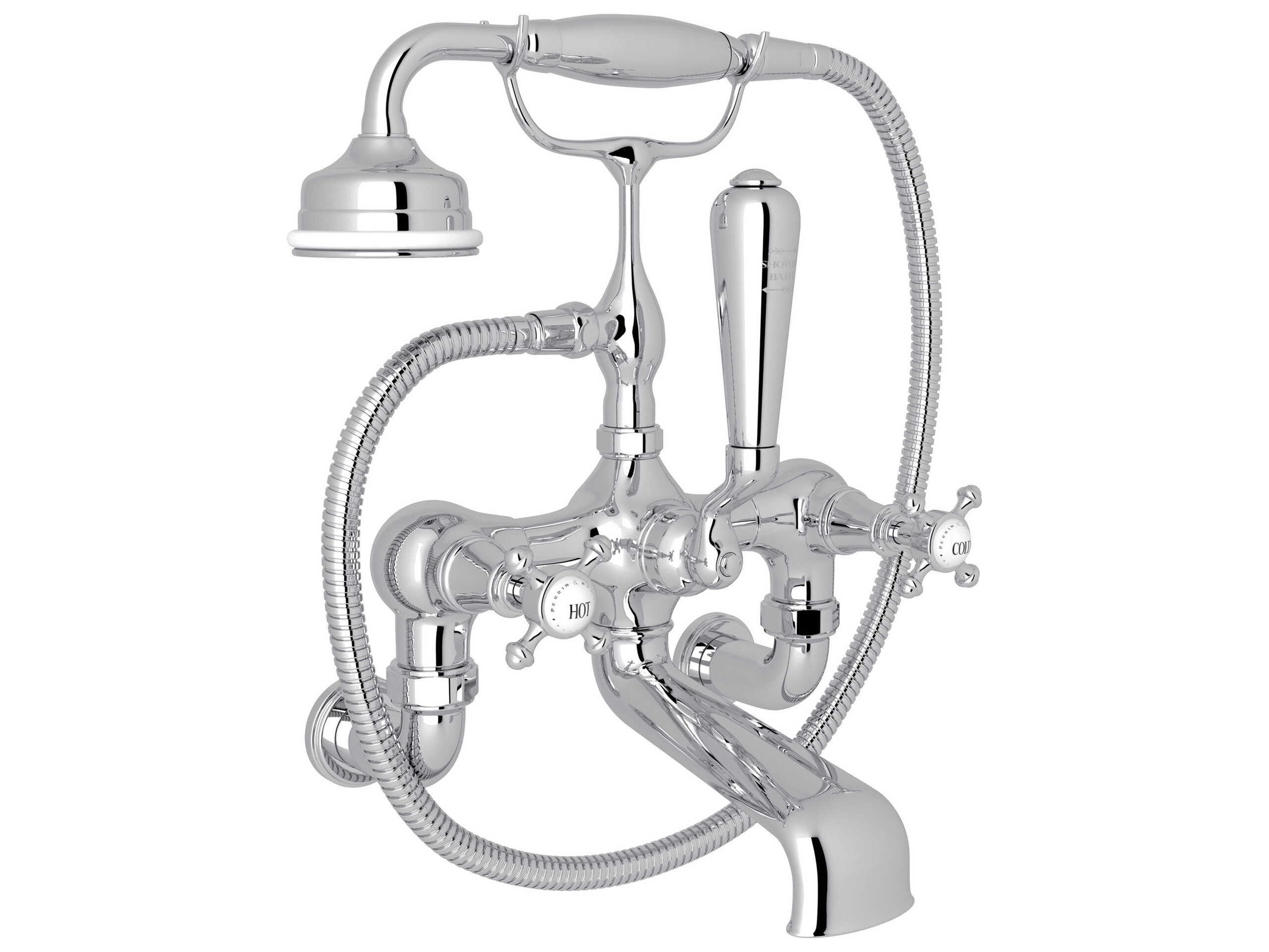 Perrin and Rowe Georgian Era Polished Chrome Exposed Wall Mount Tub Filler