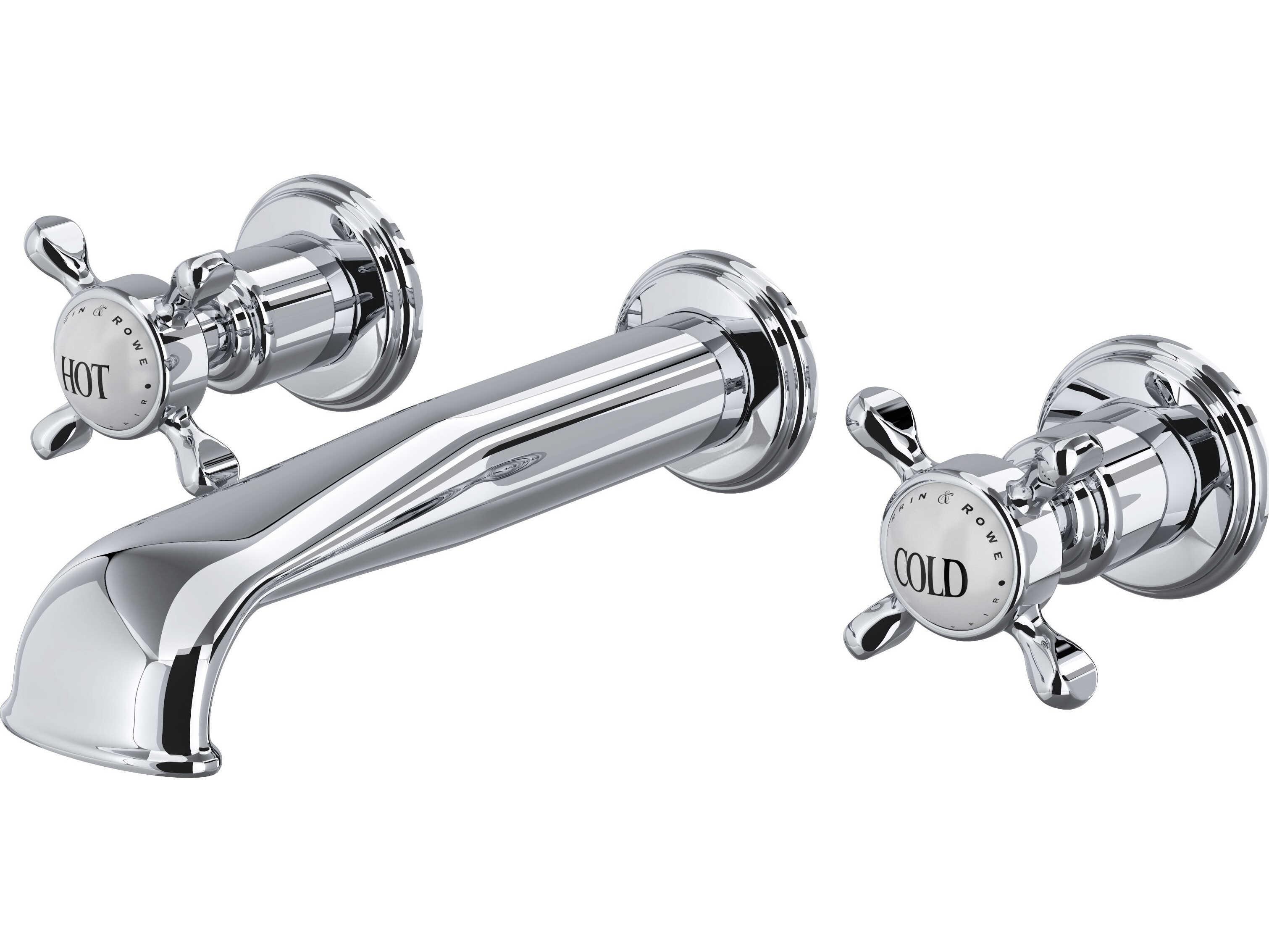 Perrin and Rowe Edwardian Polished Chrome Wall Mount Lavatory Faucet Trim with U-Spout