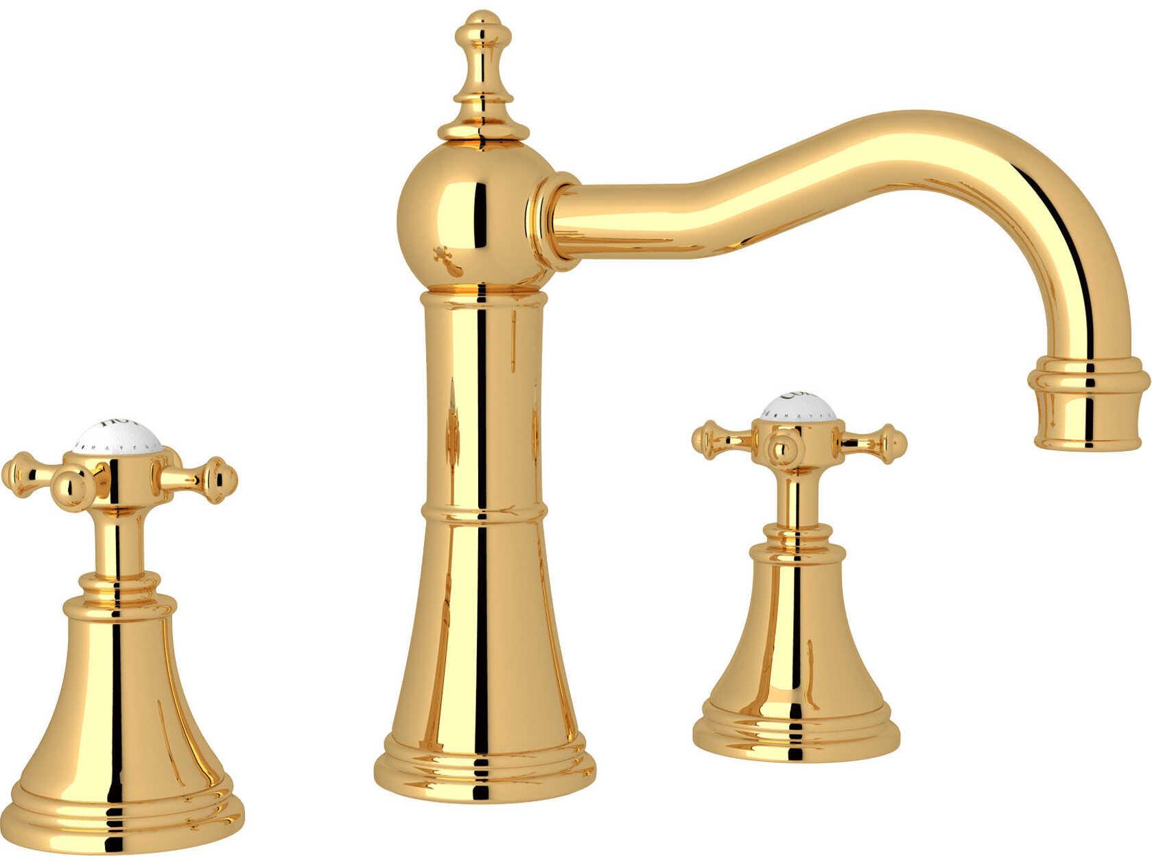 Perrin and Rowe Georgian Era English Gold Widespread Lavatory Faucet with Column Spout