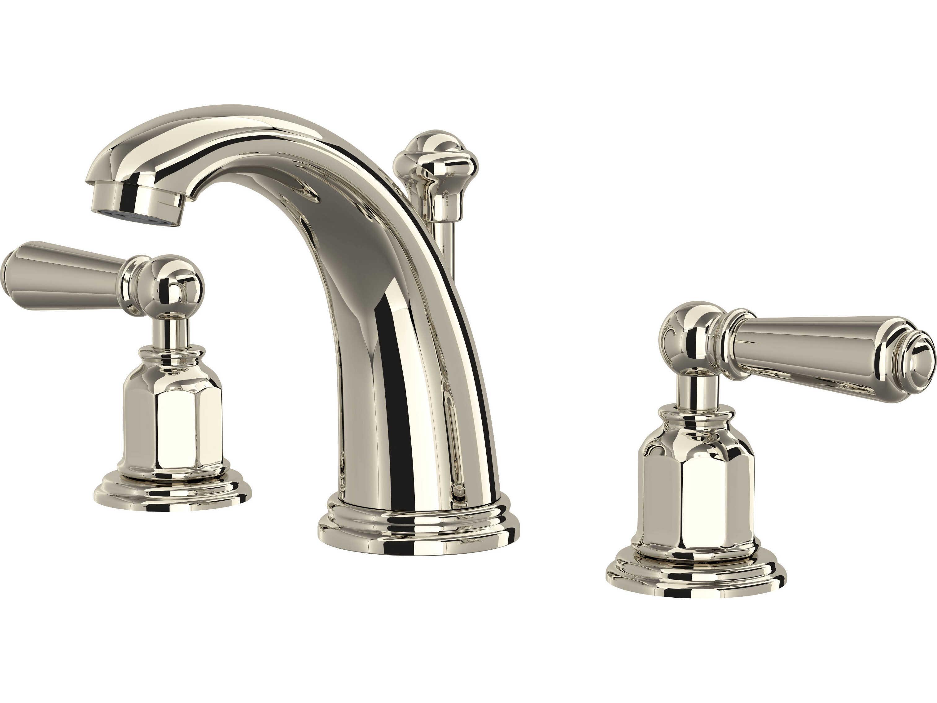 Perrin and Rowe Edwardian Polished Nickel High Neck Widespread Lavatory Faucet with Lever Handles