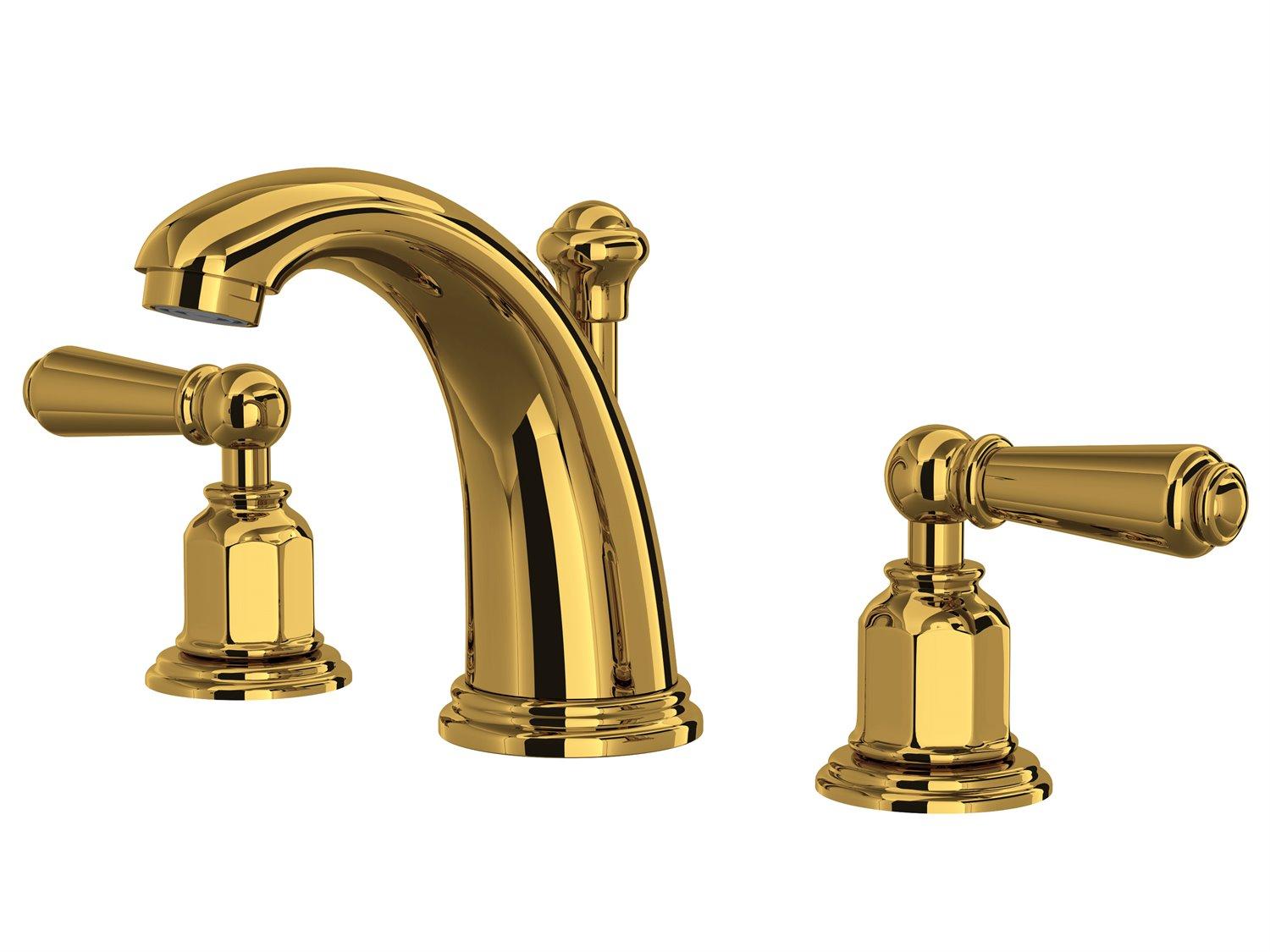 Perrin and Rowe Edwardian Unlacquered Brass Widespread Faucet