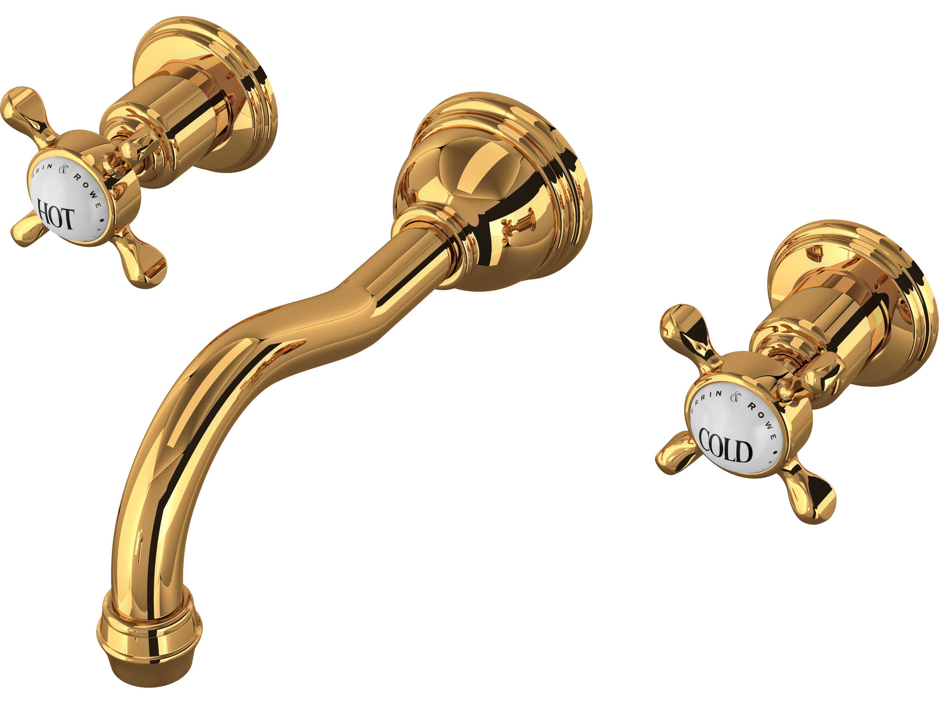 Perrin and Rowe Edwardian English Gold Wall Mount Lavatory Faucet Trim with Column Spout