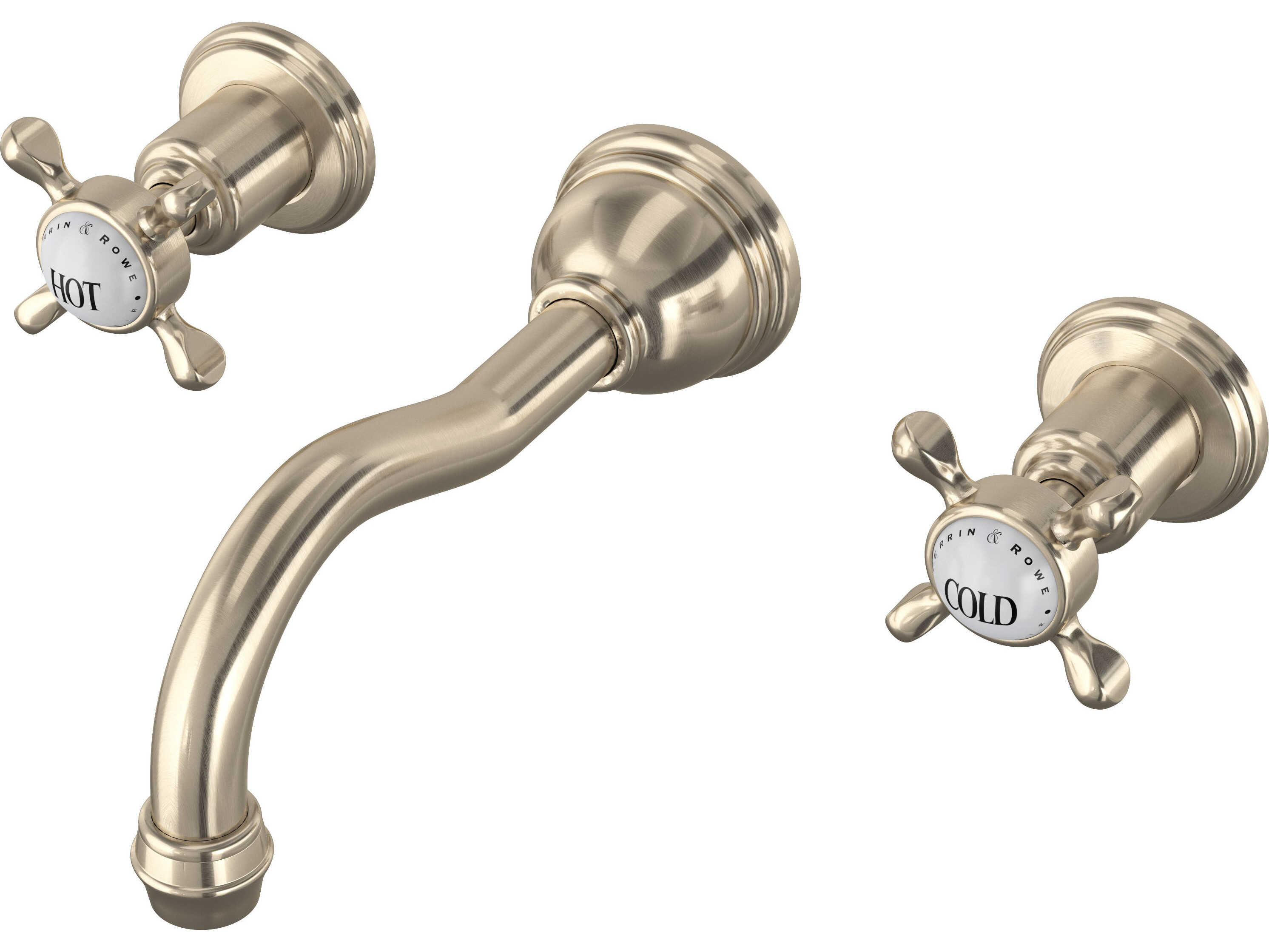 Perrin and Rowe Edwardian Satin Nickel Wall Mount Lavatory Faucet Trim with Column Spout