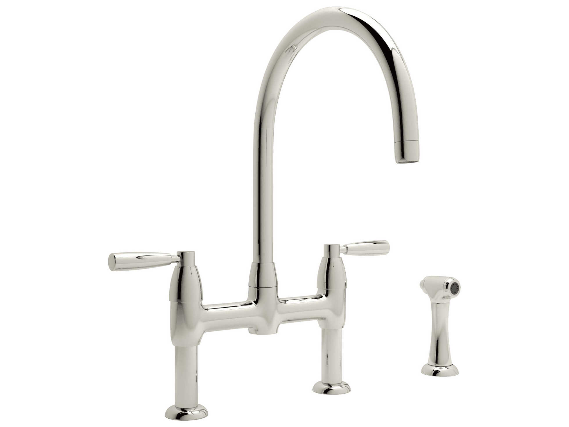 Perrin and Rowe Holborn Polished Nickel Bridge Kitchen Faucet with C-Spout and Side Spray