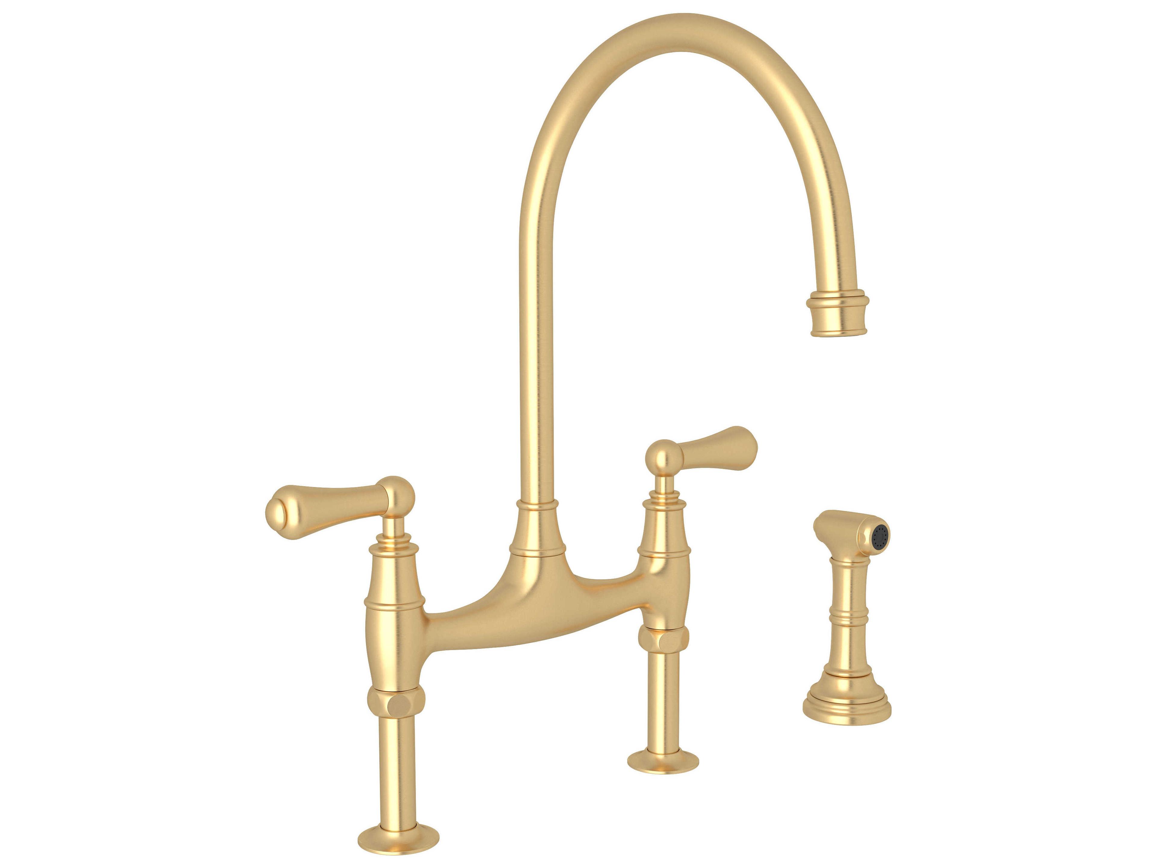 Perrin and Rowe Georgian Era Satin English Gold Bridge Kitchen Faucet with Side Spray