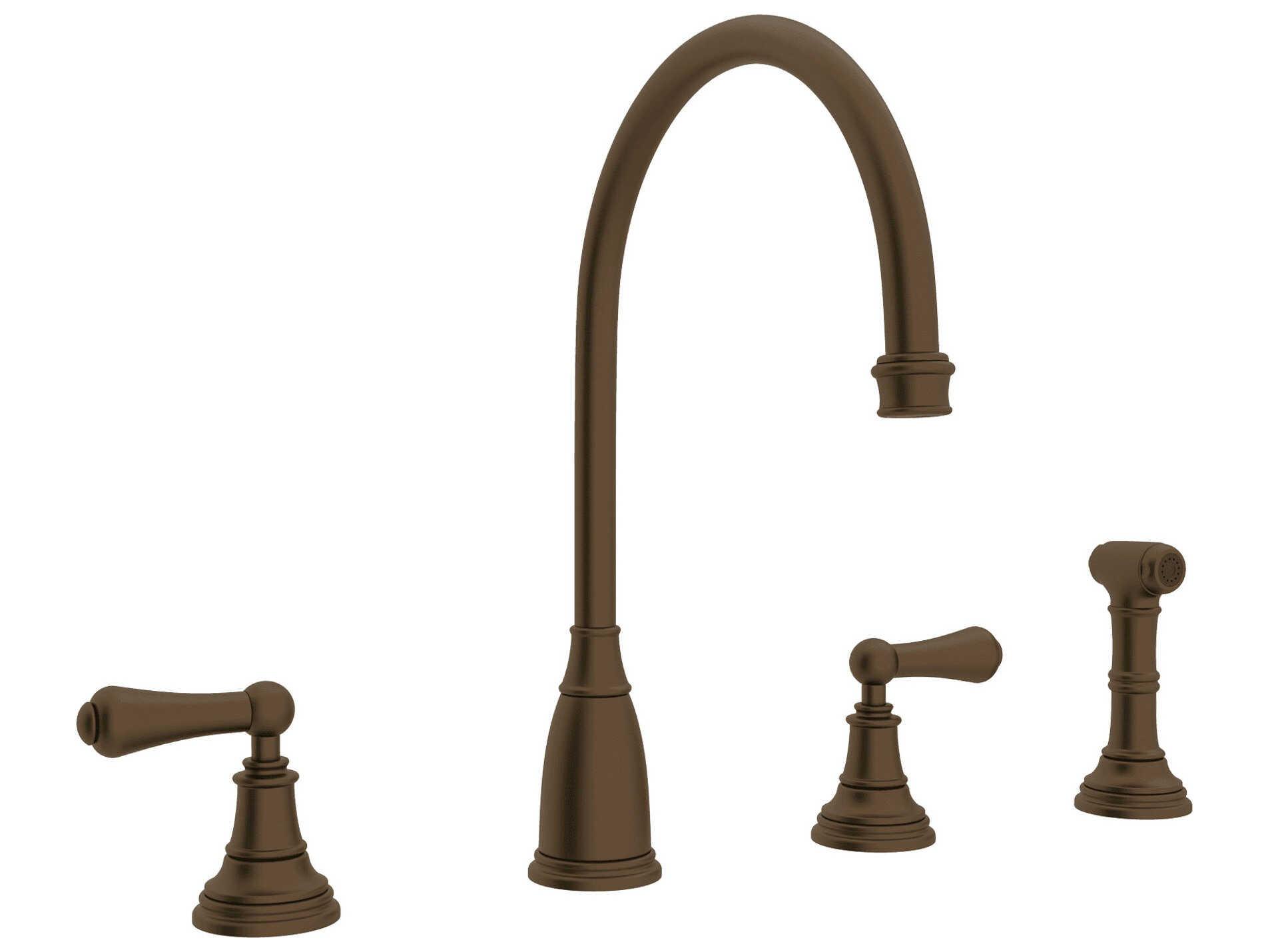 Perrin and Rowe Georgian Era English Bronze C-Spout Kitchen Faucet with Sidespray