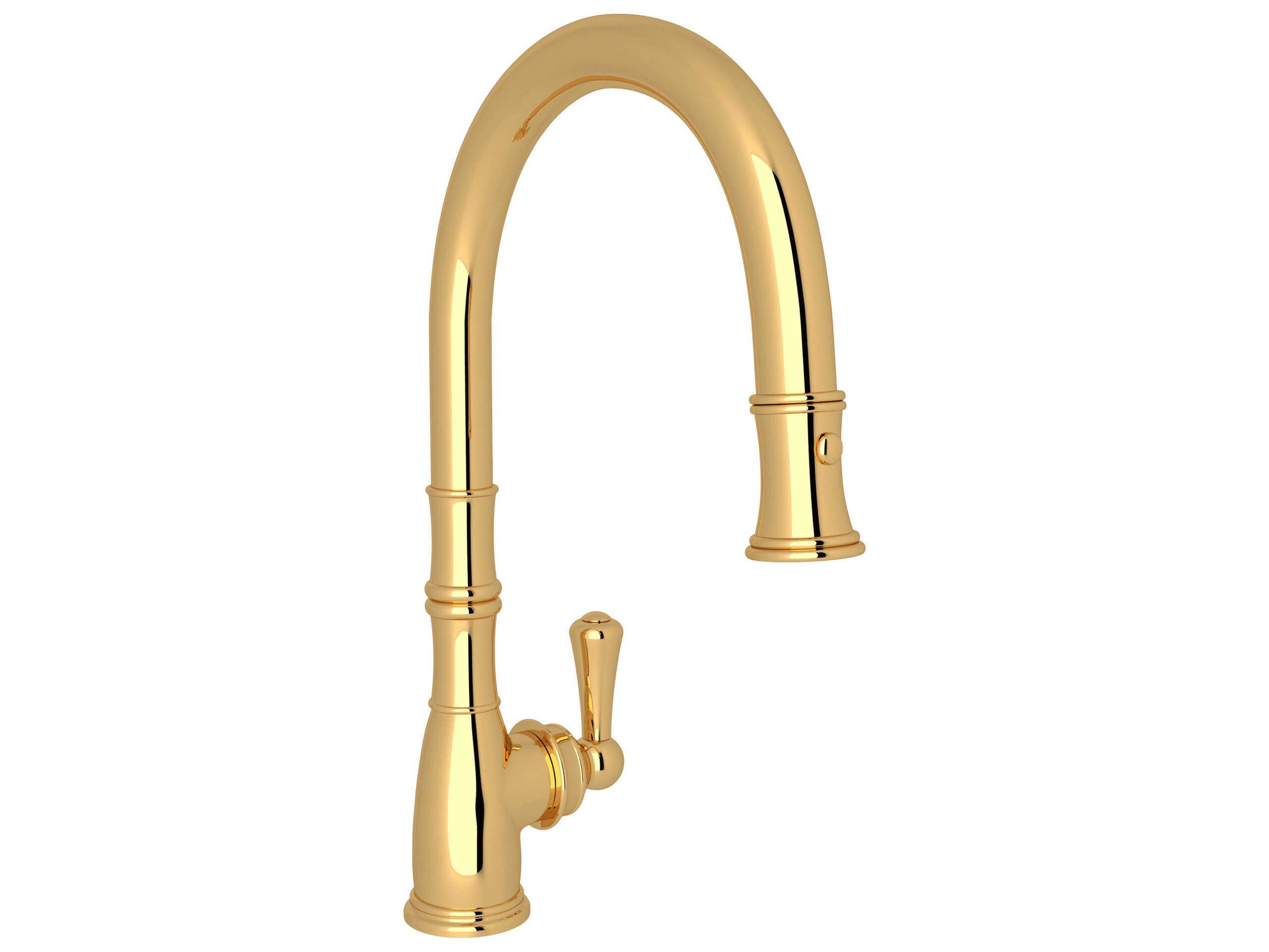 Perrin and Rowe Georgian Era Unlacquered Brass Pull-Down Kitchen Faucet