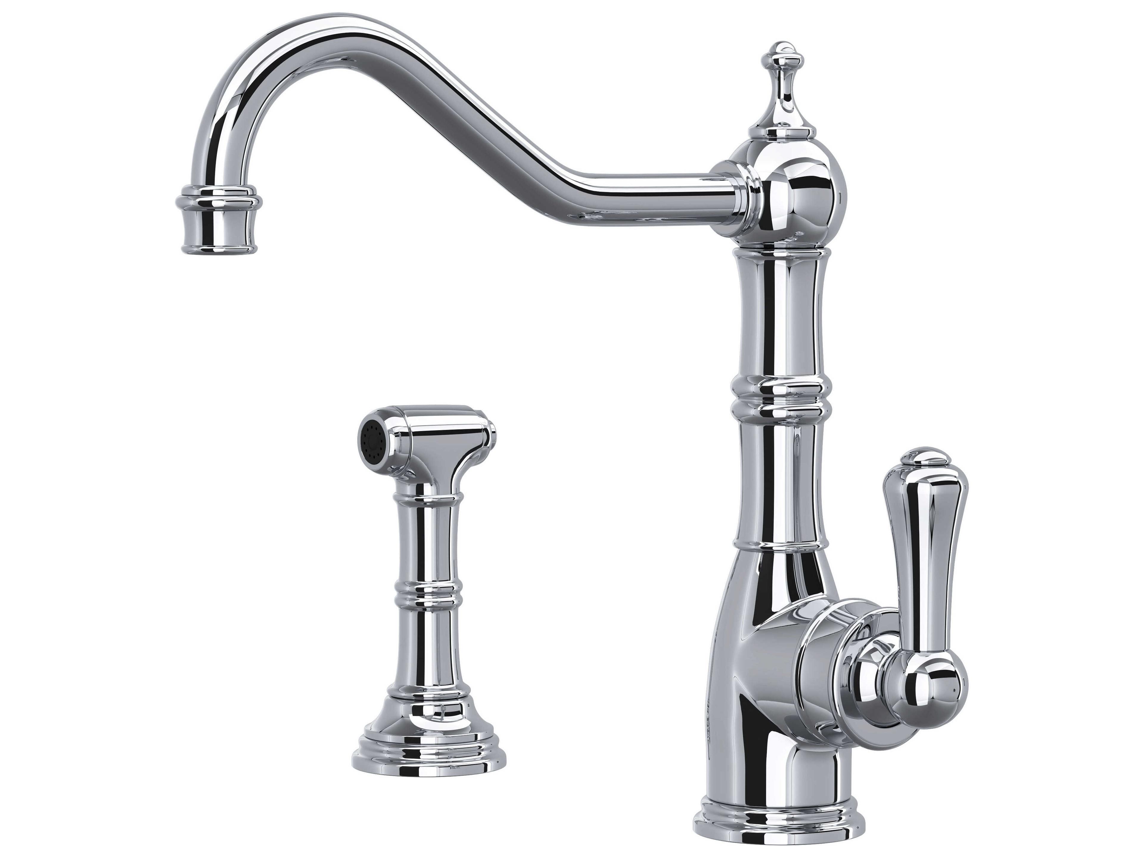 Perrin and Rowe Edwardian Polished Chrome Kitchen Faucet with Side Spray
