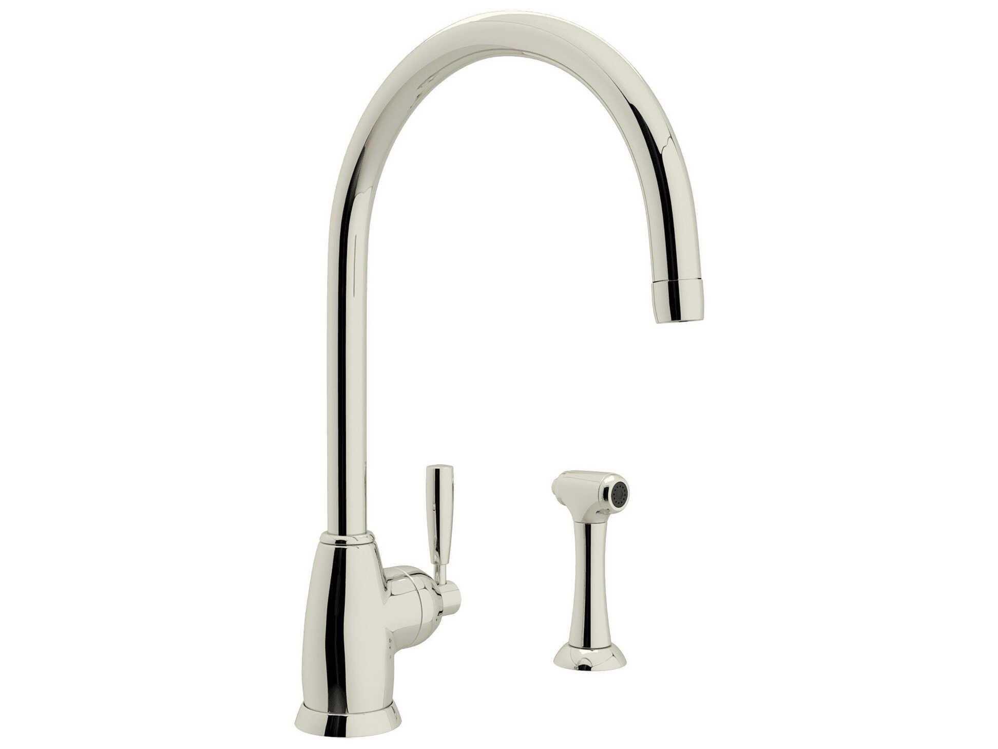 Perrin and Rowe Holborn Polished Nickel Kitchen Faucet with Sidespray and Swivel C Spout