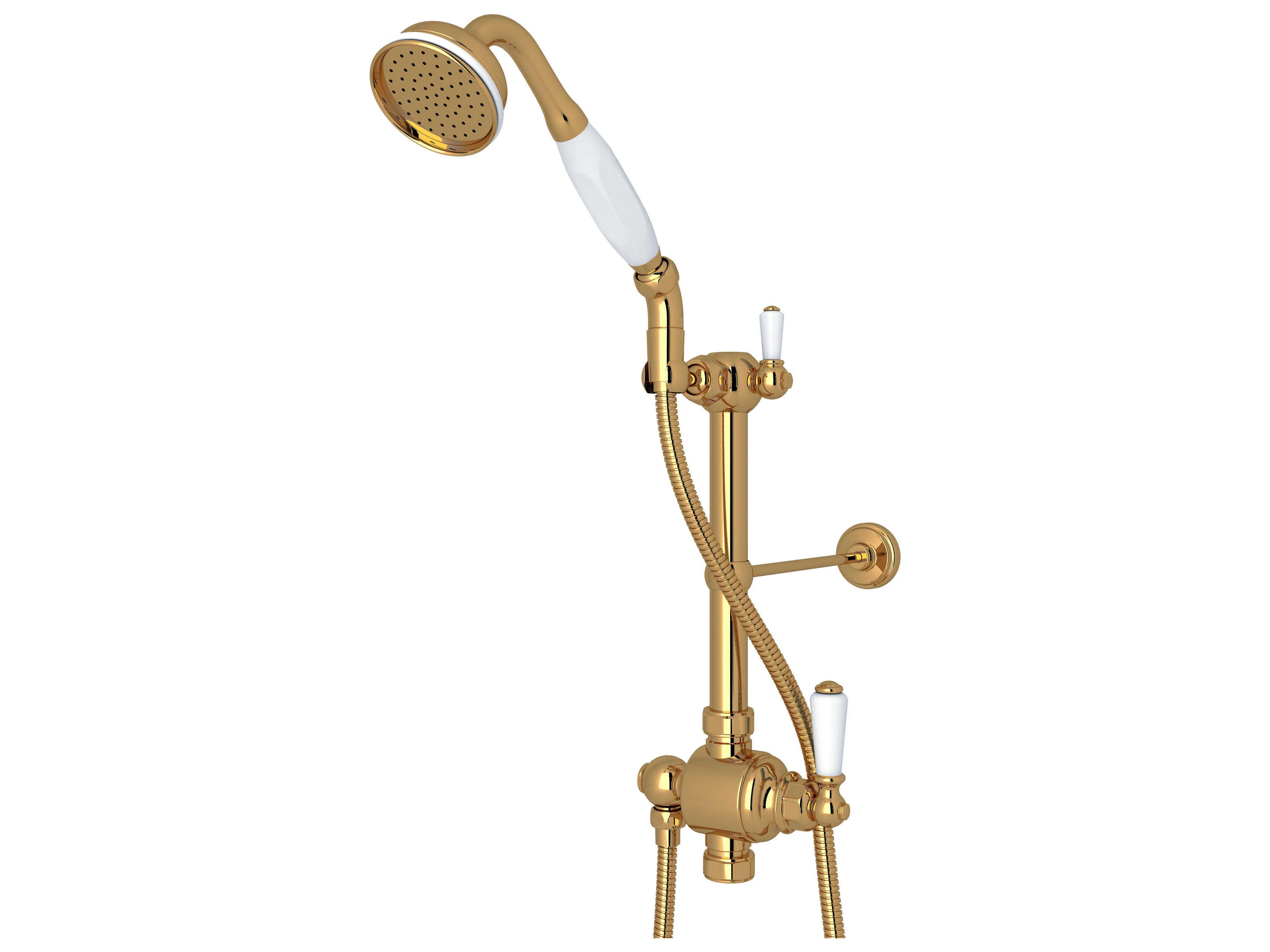 Perrin and Rowe Edwardian Unlacquered Brass New Style Ceramic Disc Cartridge Design Riser Diverter Set