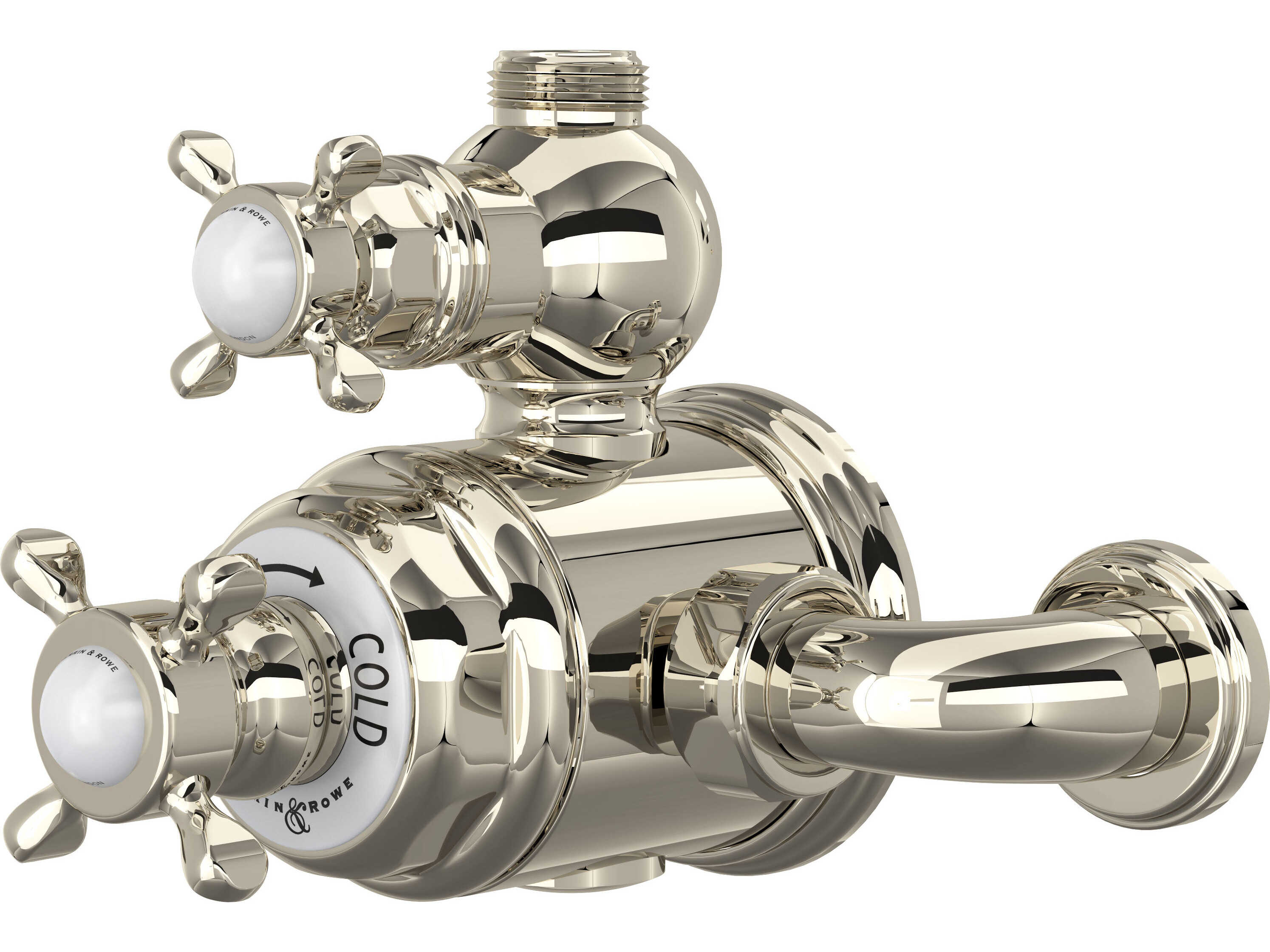 Perrin and Rowe Edwardian Polished Nickel Exposed Thermostatic Mixer with Cross Handle