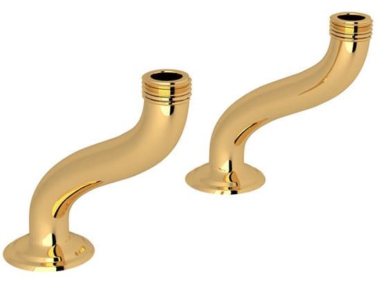 Perrin and Rowe Extended Deck Pillar Unions in English Gold for Exposed Mixers with Adaptors
