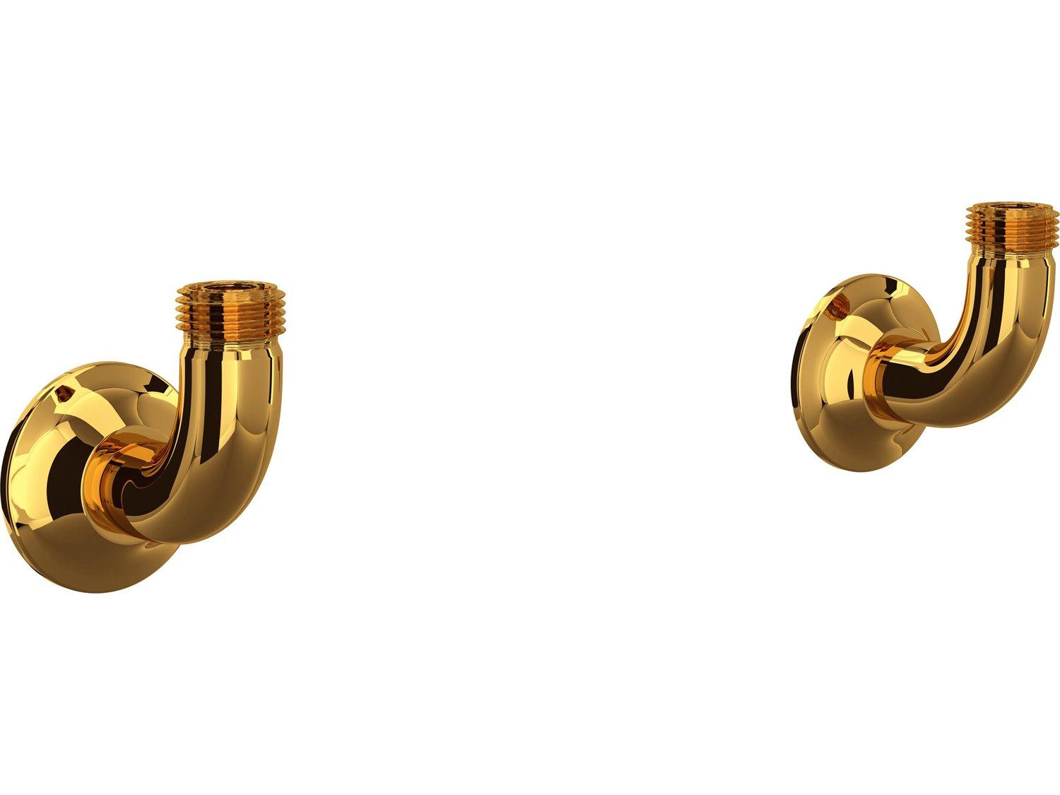 Perrin and Rowe Georgian Era Unlacquered Brass Pair of Wall Unions for Bridge Faucets