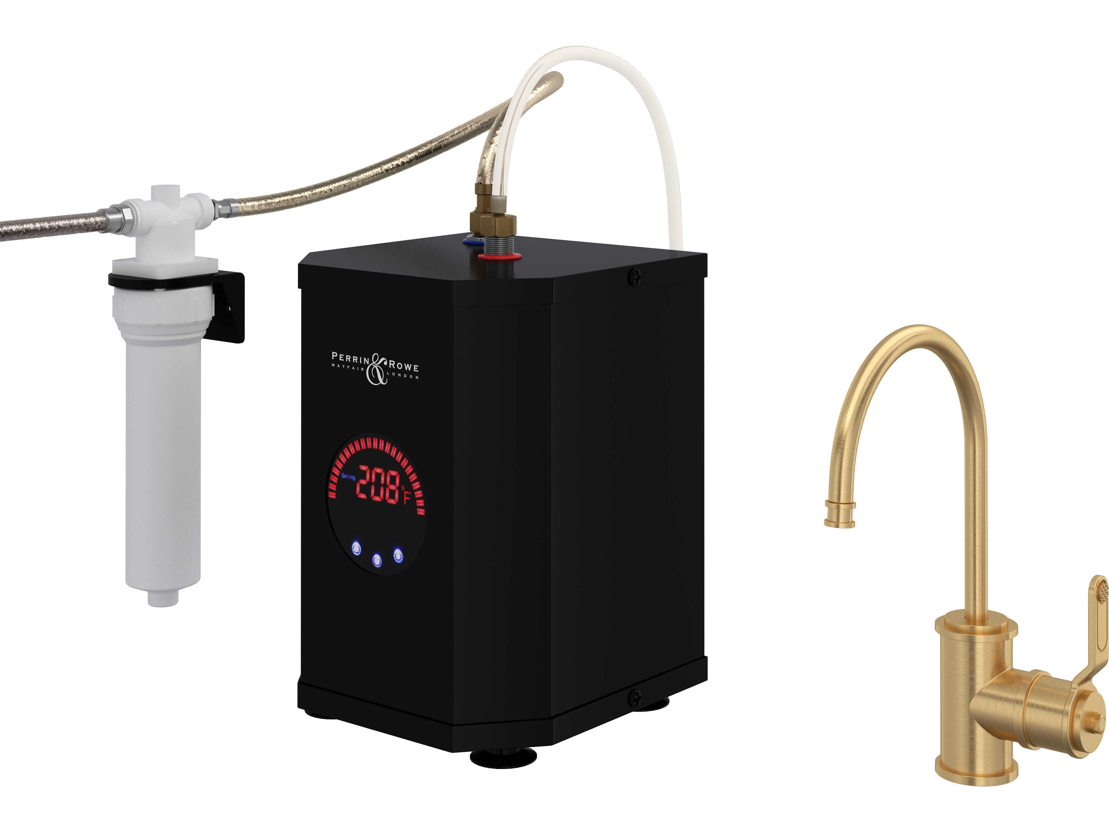 Perrin and Rowe Armstrong Satin English Gold Hot Water and Kitchen Filter Faucet Kit