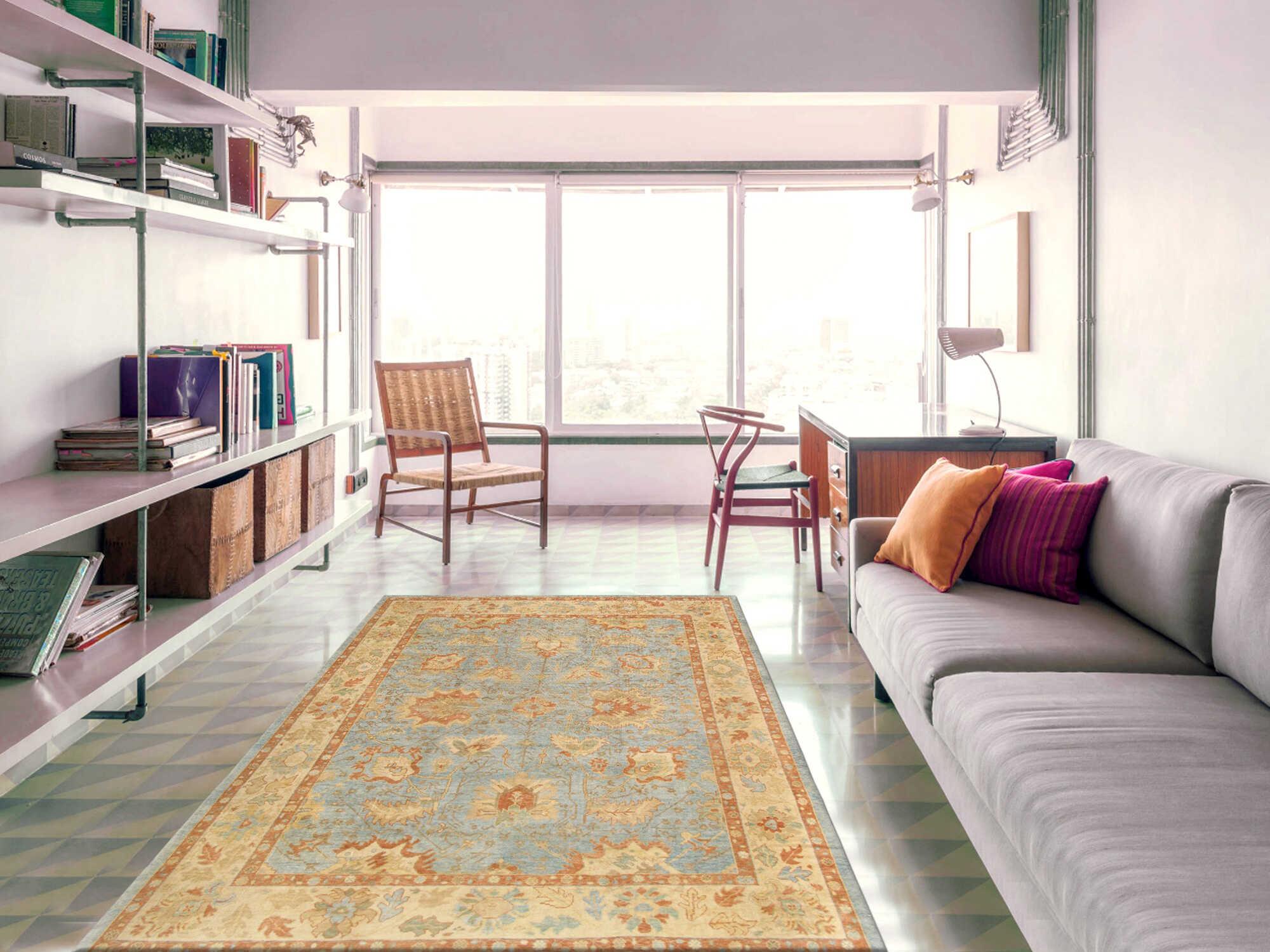 Pasargad Home Oushak Bordered Area Rug