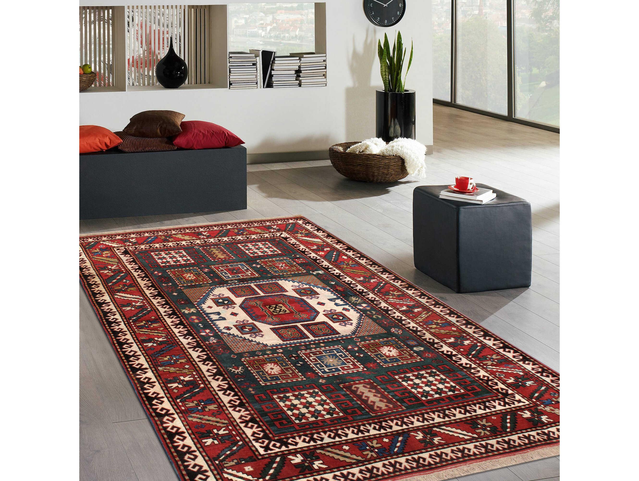 Pasargad Home Kazak Bordered Area Rug