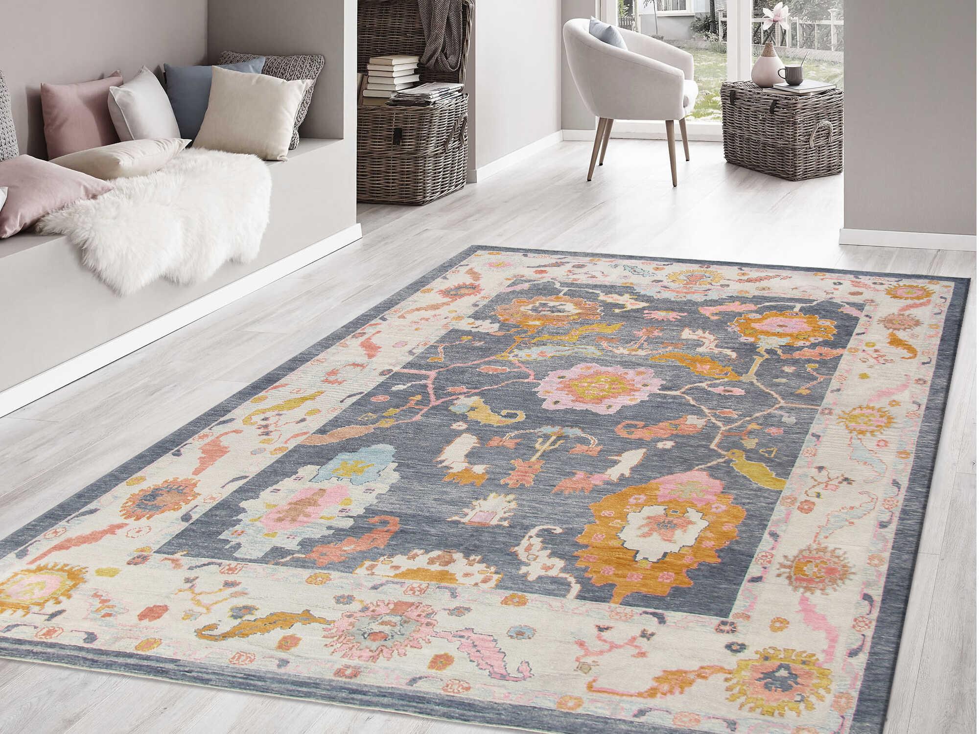 Pasargad Home Oushak Bordered Area Rug