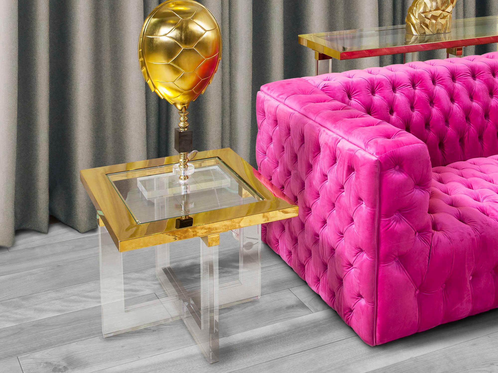 Pasargad Home Vicenza Square Glass White Gold End Table