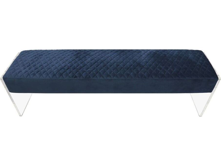 Pasargad Home Tribecca Navy Clear Blue Velvet Upholstered Accent Bench