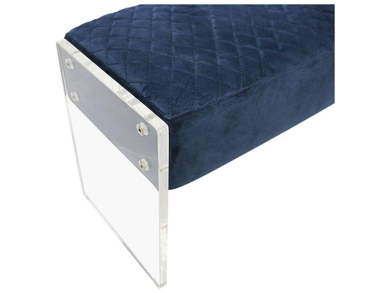 Pasargad Home Tribecca Navy Clear Blue Velvet Upholstered Accent Bench