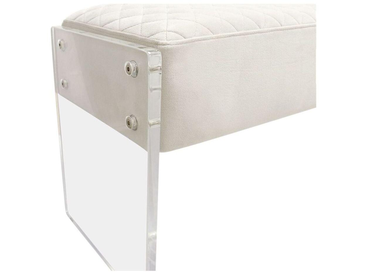 Pasargad Home Tribecca Ivory Clear White Velvet Upholstered Accent Bench