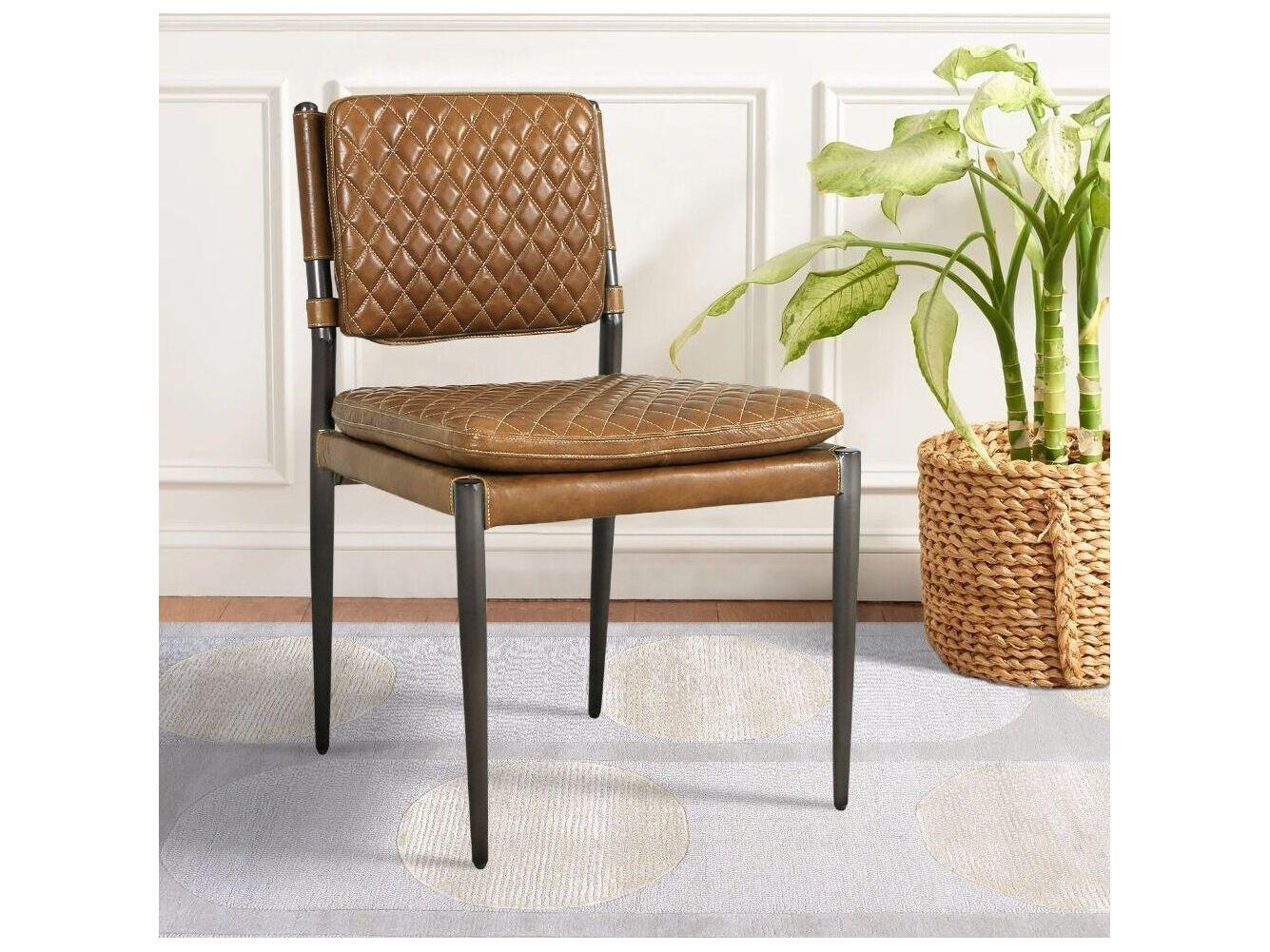 Pasargad Home Vicenza Capri Brown Leather Armless Dining Chair