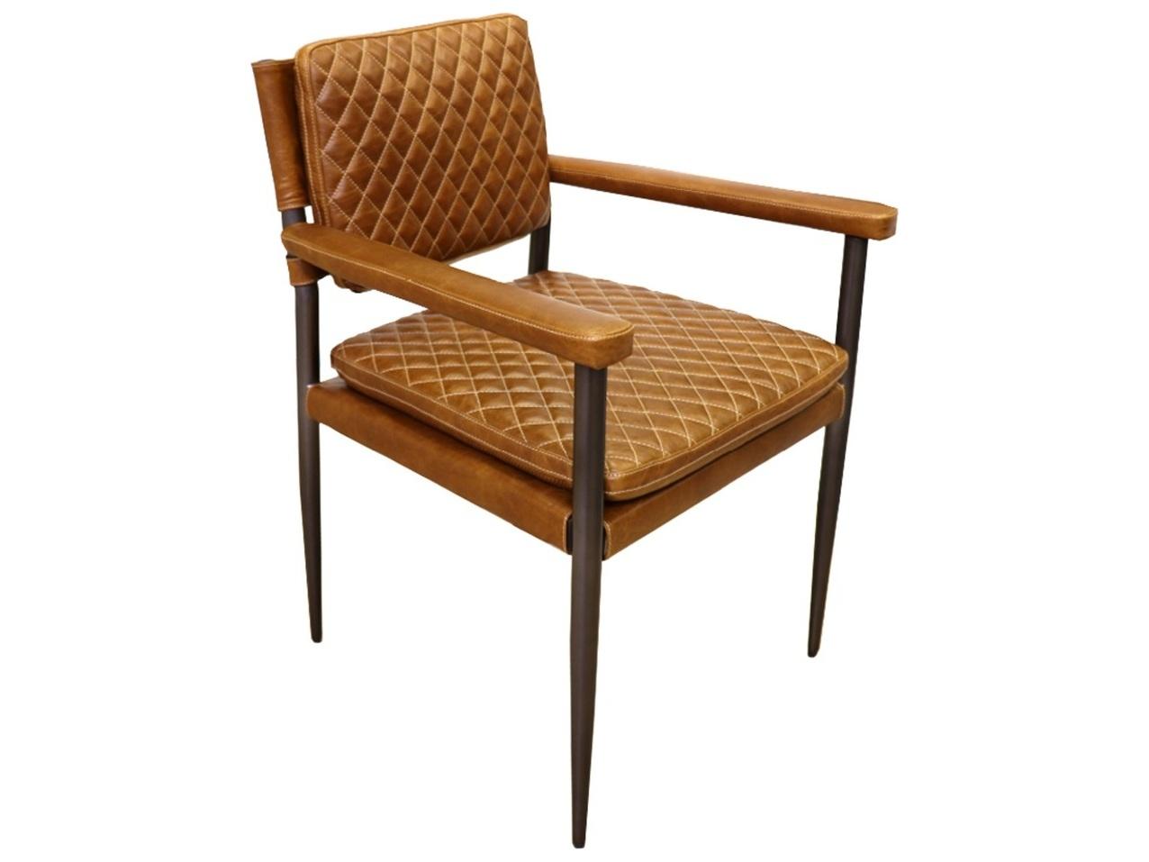 Pasargad Home Vicenza Capri Brown Leather Arm Dining Chair